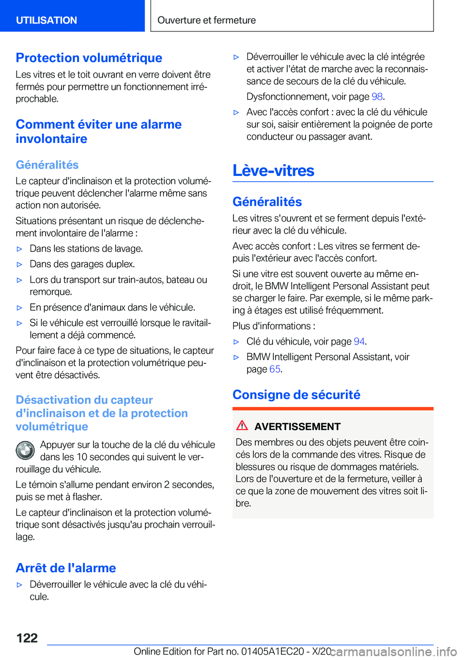 BMW 8 SERIES GRAN COUPE 2021  Notices Demploi (in French) �P�r�o�t�e�c�t�i�o�n��v�o�l�u�m�é�t�r�i�q�u�e�L�e�s��v�i�t�r�e�s��e�t��l�e��t�o�i�t��o�u�v�r�a�n�t��e�n��v�e�r�r�e��d�o�i�v�e�n�t��ê�t�r�e
�f�e�r�m�é�s��p�o�u�r��p�e�r�m�e�t�t�r�e��u�n