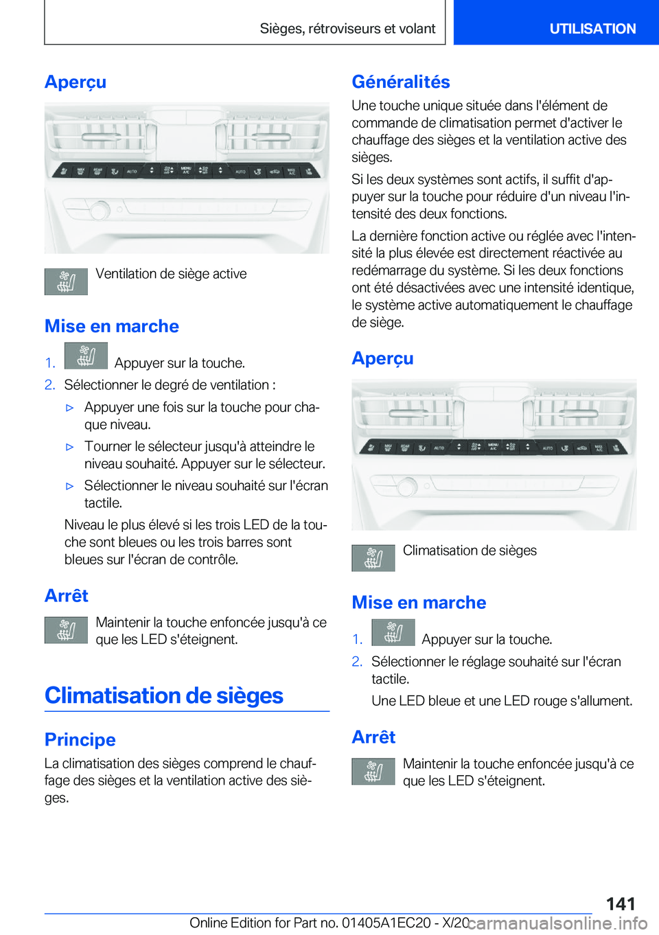 BMW 8 SERIES GRAN COUPE 2021  Notices Demploi (in French) �A�p�e�r�ç�u
�V�e�n�t�i�l�a�t�i�o�n��d�e��s�i�è�g�e��a�c�t�i�v�e
�M�i�s�e��e�n��m�a�r�c�h�e
�1�.���A�p�p�u�y�e�r��s�u�r��l�a��t�o�u�c�h�e�.�2�.�S�é�l�e�c�t�i�o�n�n�e�r��l�e��d�e�g�r�é�