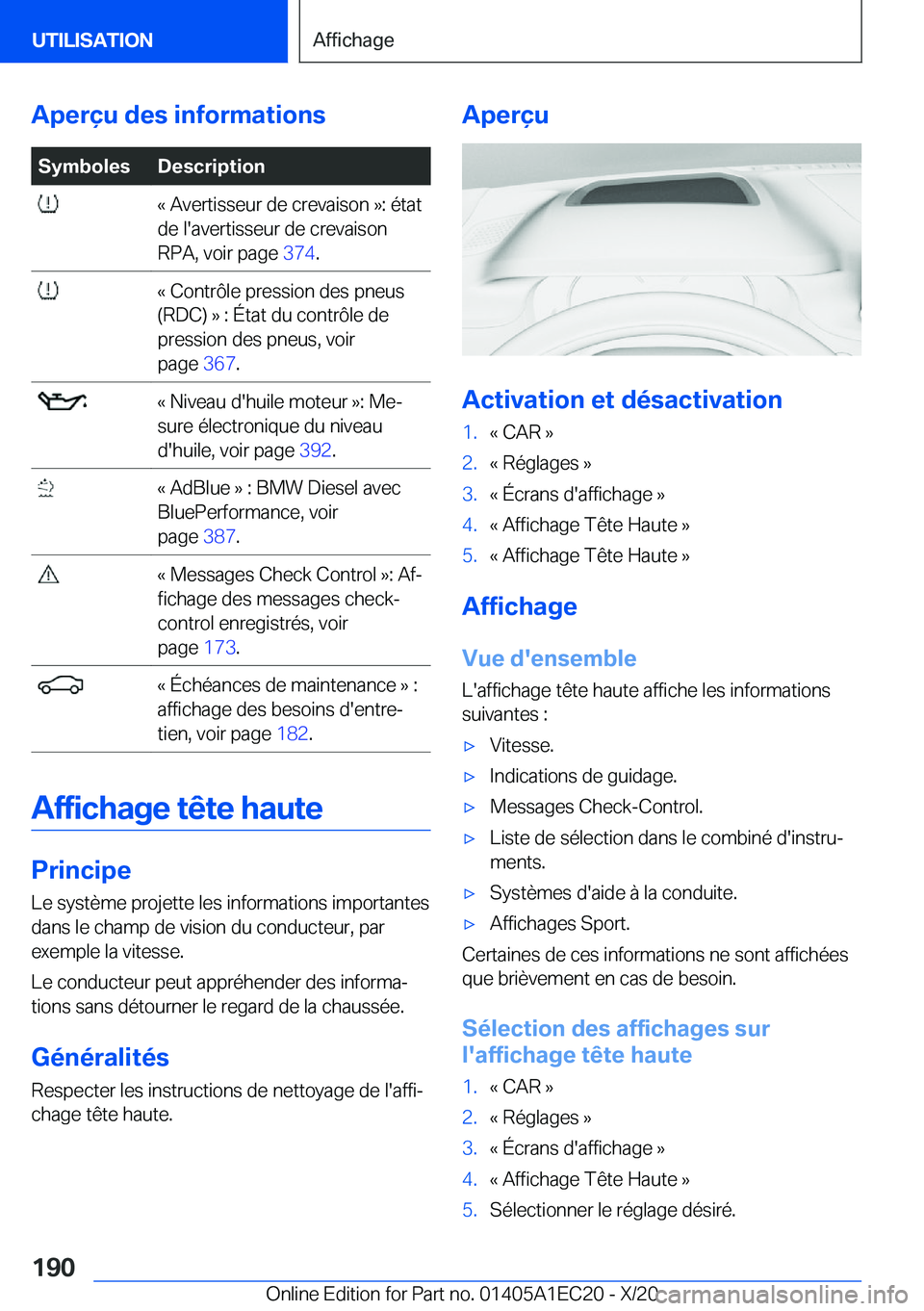 BMW 8 SERIES GRAN COUPE 2021  Notices Demploi (in French) �A�p�e�r�ç�u��d�e�s��i�n�f�o�r�m�a�t�i�o�n�s�S�y�m�b�o�l�e�s�D�e�s�c�r�i�p�t�i�o�n��k��A�v�e�r�t�i�s�s�e�u�r��d�e��c�r�e�v�a�i�s�o�n��{�:��é�t�a�t
�d�e��l�'�a�v�e�r�t�i�s�s�e�u�r��d�e�