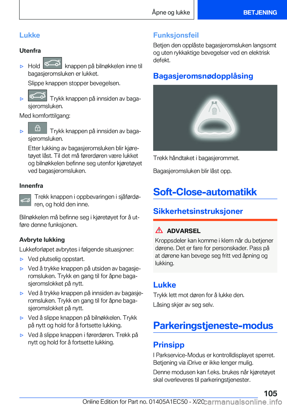 BMW 8 SERIES GRAN COUPE 2021  InstruksjonsbØker (in Norwegian) �L�u�k�k�e�U�t�e�n�f�r�ax�H�o�l�d�����k�n�a�p�p�e�n��p�å��b�i�l�n�