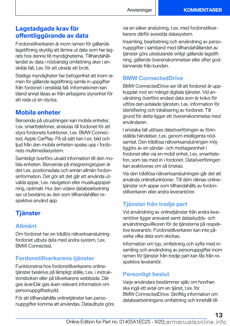 BMW 8 SERIES GRAN COUPE 2021  InstruktionsbÖcker (in Swedish) �L�a�g�s�t�a�d�g�a�d�e��k�r�a�v��f�