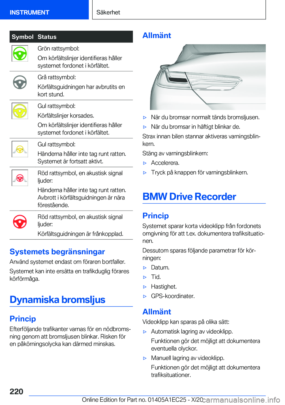 BMW 8 SERIES GRAN COUPE 2021  InstruktionsbÖcker (in Swedish) �S�y�m�b�o�l�S�t�a�t�u�s�G�r�