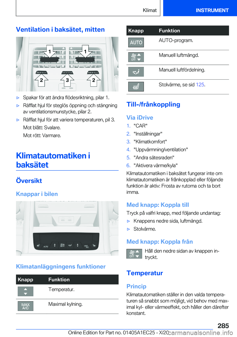 BMW 8 SERIES GRAN COUPE 2021  InstruktionsbÖcker (in Swedish) �V�e�n�t�i�l�a�t�i�o�n��i��b�a�k�s�ä�t�e�t�,��m�i�t�t�e�n'x�S�p�a�k�a�r��f�