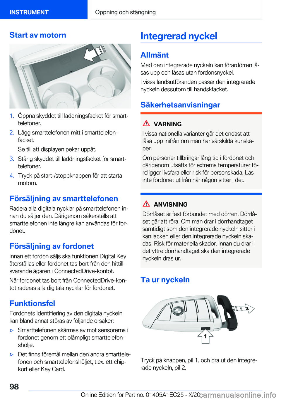 BMW 8 SERIES GRAN COUPE 2021  InstruktionsbÖcker (in Swedish) �S�t�a�r�t��a�v��m�o�t�o�r�n�1�.�