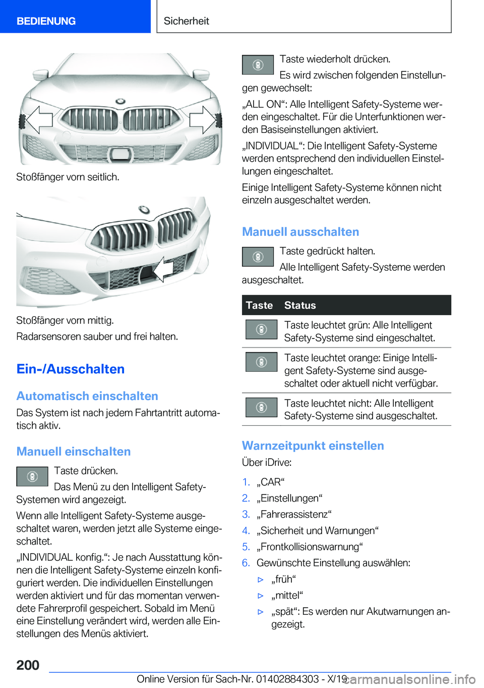 BMW 8 SERIES GRAN COUPE 2020  Betriebsanleitungen (in German) �S�t�o�