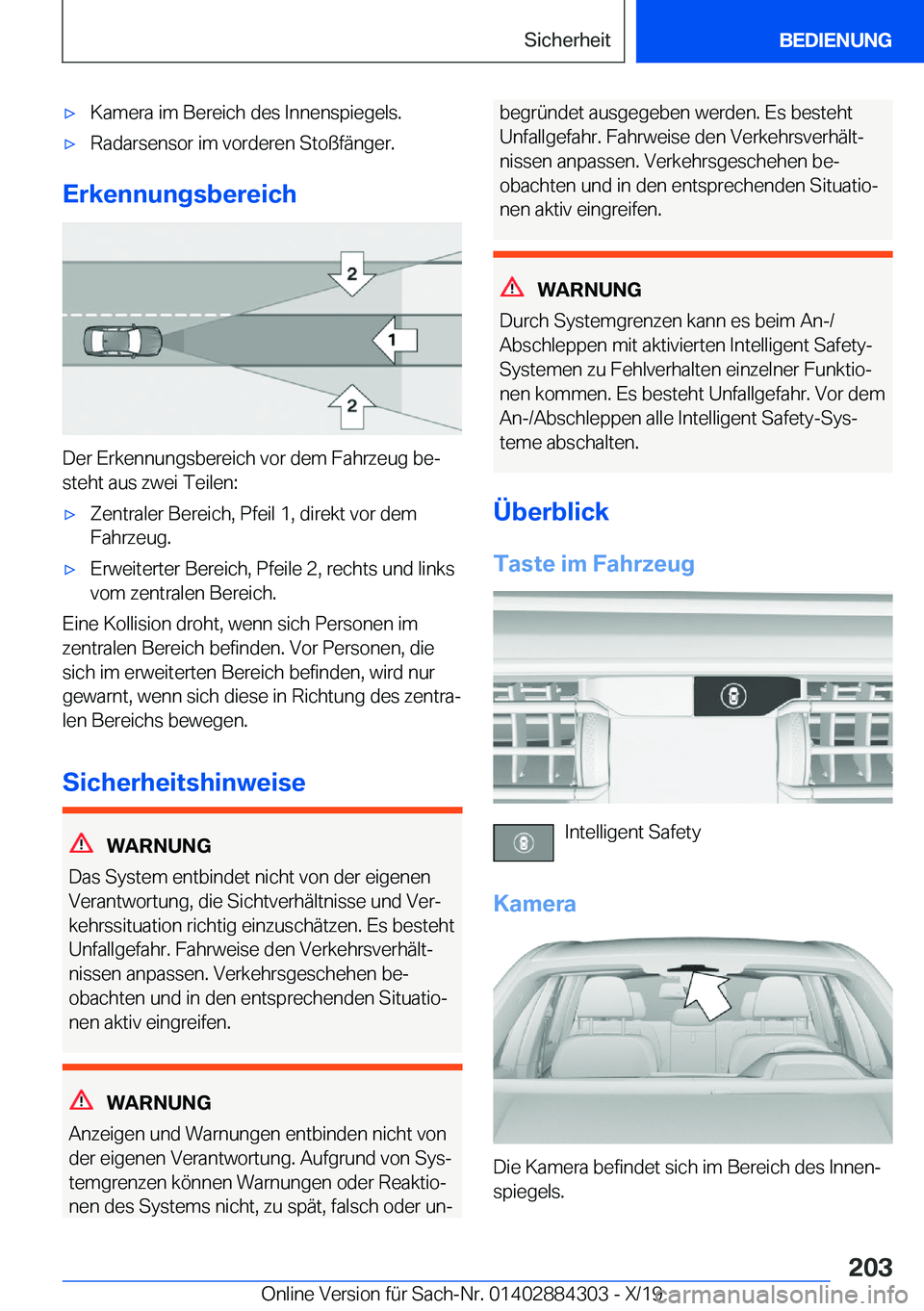 BMW 8 SERIES GRAN COUPE 2020  Betriebsanleitungen (in German) x�K�a�m�e�r�a��i�m��B�e�r�e�i�c�h��d�e�s��I�n�n�e�n�s�p�i�e�g�e�l�s�.x�R�a�d�a�r�s�e�n�s�o�r��i�m��v�o�r�d�e�r�e�n��S�t�o�
