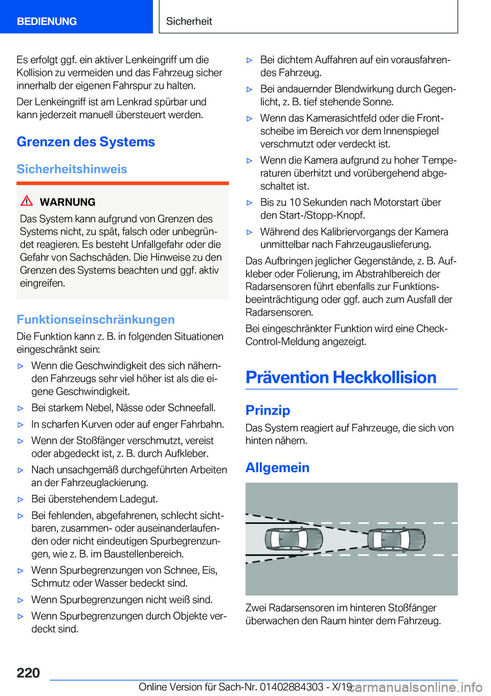 BMW 8 SERIES GRAN COUPE 2020  Betriebsanleitungen (in German) �E�s��e�r�f�o�l�g�t��g�g�f�.��e�i�n��a�k�t�i�v�e�r��L�e�n�k�e�i�n�g�r�i�f�f��u�m��d�i�e�K�o�l�l�i�s�i�o�n��z�u��v�e�r�m�e�i�d�e�n��u�n�d��d�a�s��F�a�h�r�z�e�u�g��s�i�c�h�e�r
�i�n�n�e�r�h�