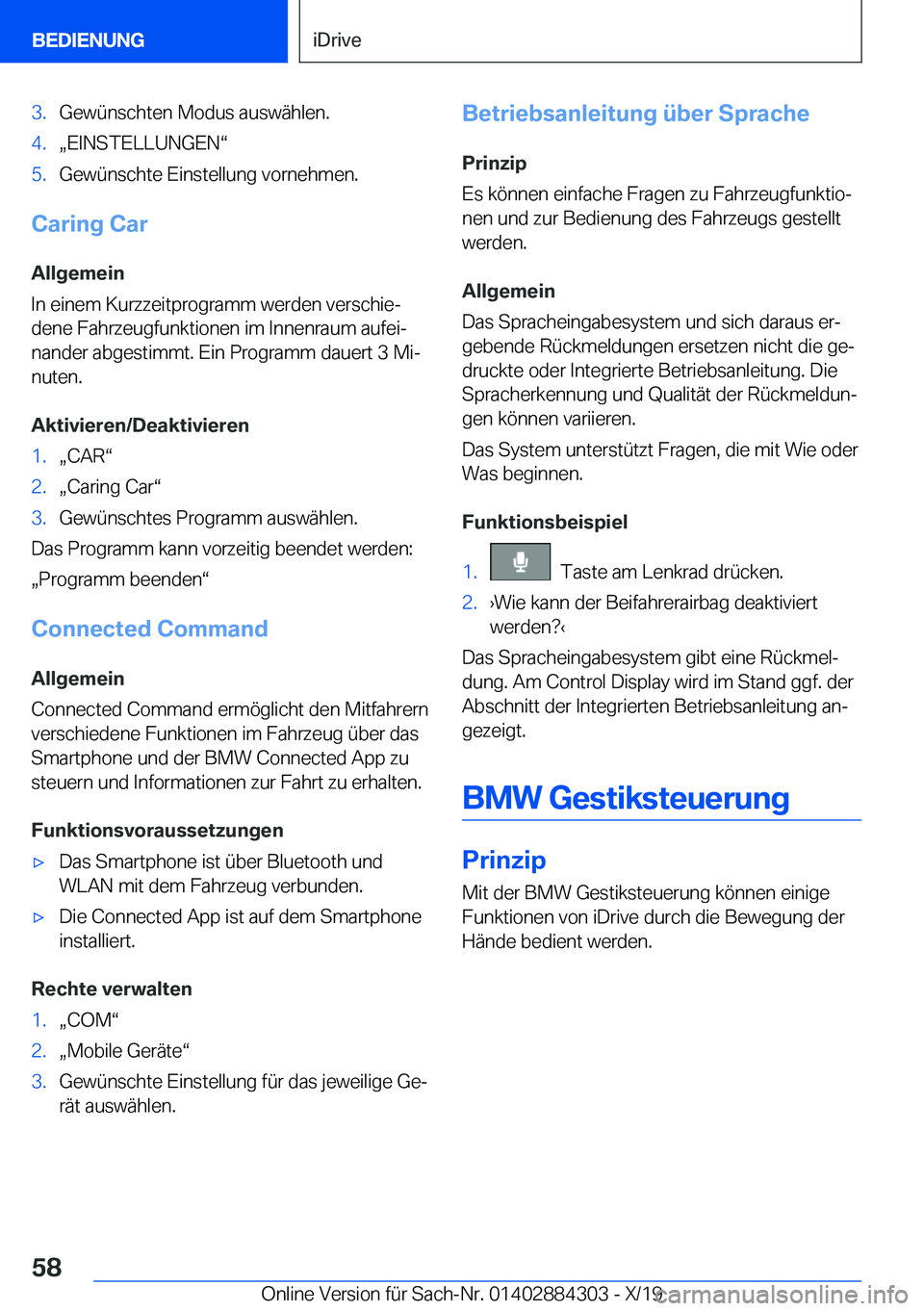 BMW 8 SERIES GRAN COUPE 2020  Betriebsanleitungen (in German) �3�.�G�e�w�