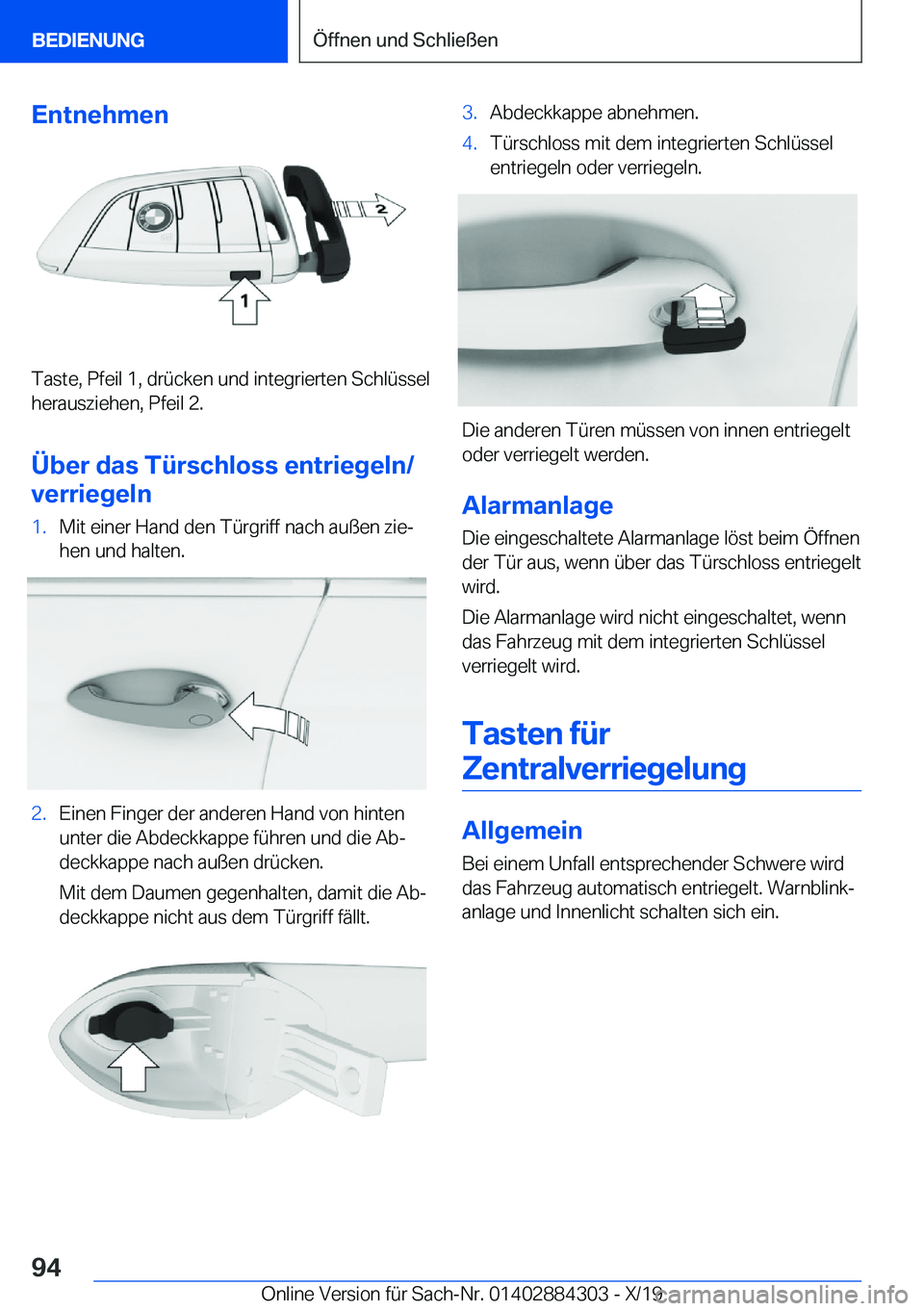BMW 8 SERIES GRAN COUPE 2020  Betriebsanleitungen (in German) �E�n�t�n�e�h�m�e�n
�T�a�s�t�e�,��P�f�e�i�l��1�,��d�r�