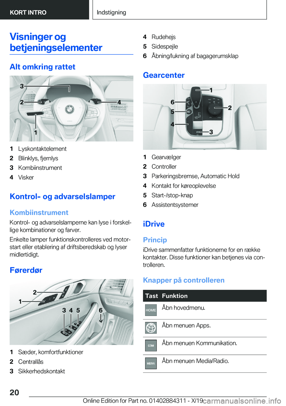 BMW 8 SERIES GRAN COUPE 2020  InstruktionsbØger (in Danish) �V�i�s�n�i�n�g�e�r��o�g
�b�e�t�j�e�n�i�n�g�s�e�l�e�m�e�n�t�e�r
�A�l�t��o�m�k�r�i�n�g��r�a�t�t�e�t
�1�L�y�s�k�o�n�t�a�k�t�e�l�e�m�e�n�t�2�B�l�i�n�k�l�y�s�,��f�j�e�r�n�l�y�s�3�K�o�m�b�i�i�n�s�t�r�u�