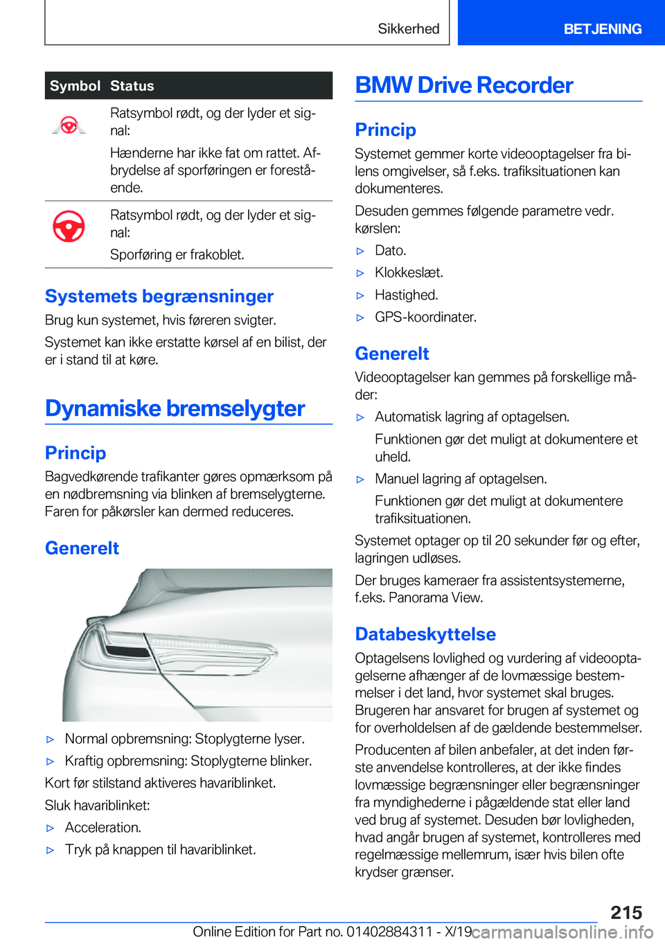 BMW 8 SERIES GRAN COUPE 2020  InstruktionsbØger (in Danish) �S�y�m�b�o�l�S�t�a�t�u�s�R�a�t�s�y�m�b�o�l��r�