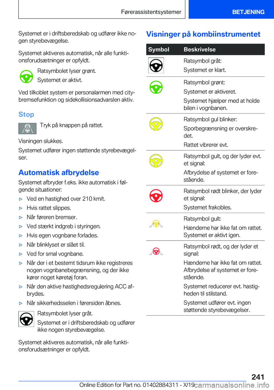 BMW 8 SERIES GRAN COUPE 2020  InstruktionsbØger (in Danish) �S�y�s�t�e�m�e�t��e�r��i��d�r�i�f�t�s�b�e�r�e�d�s�k�a�b��o�g��u�d�f�
