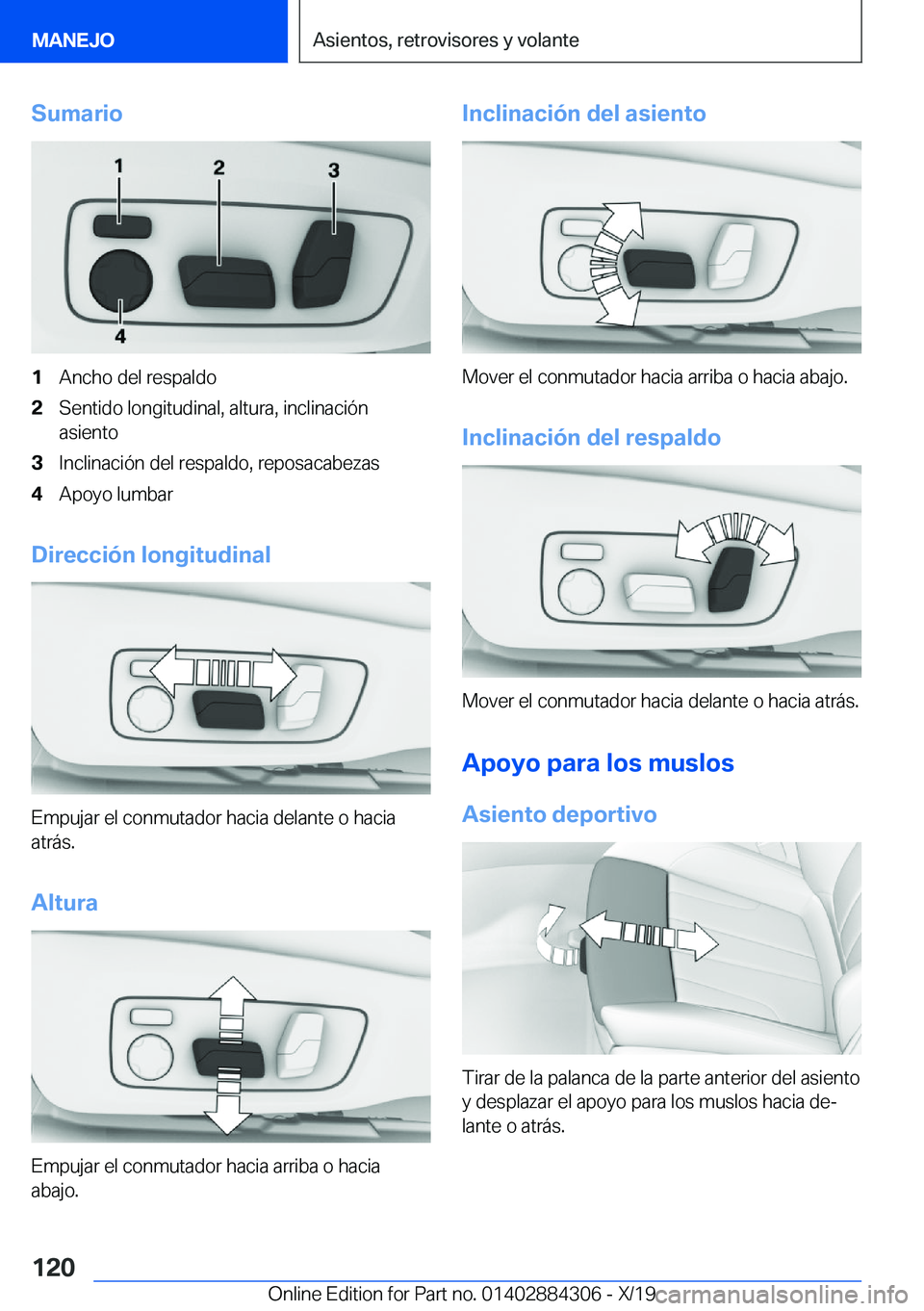 BMW 8 SERIES GRAN COUPE 2020  Manuales de Empleo (in Spanish) �S�u�m�a�r�i�o�1�A�n�c�h�o��d�e�l��r�e�s�p�a�l�d�o�2�S�e�n�t�i�d�o��l�o�n�g�i�t�u�d�i�n�a�l�,��a�l�t�u�r�a�,��i�n�c�l�i�n�a�c�i�