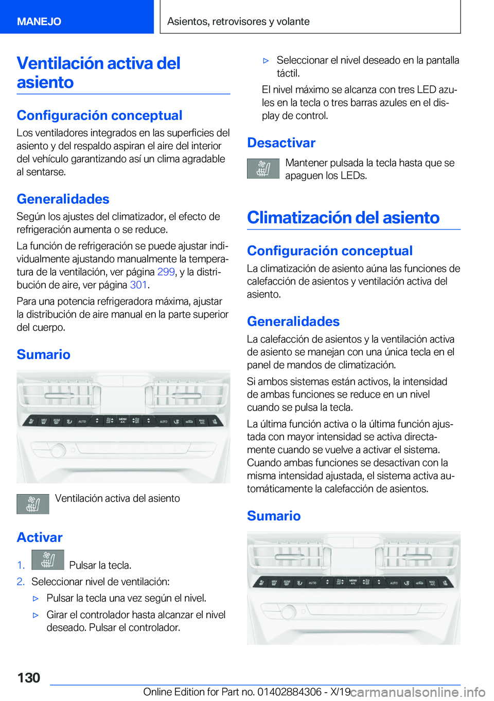 BMW 8 SERIES GRAN COUPE 2020  Manuales de Empleo (in Spanish) �V�e�n�t�i�l�a�c�i�