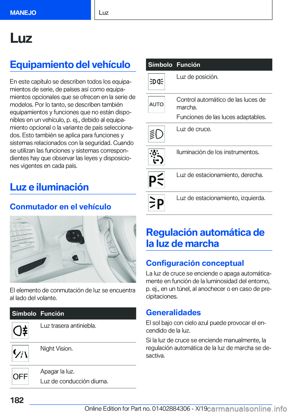BMW 8 SERIES GRAN COUPE 2020  Manuales de Empleo (in Spanish) �L�u�z�E�q�u�i�p�a�m�i�e�n�t�o��d�e�l��v�e�h�