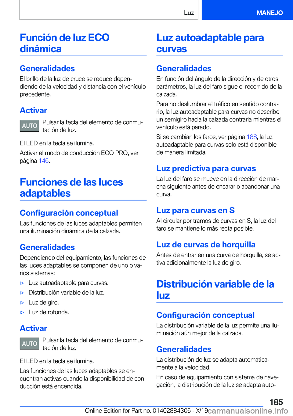 BMW 8 SERIES GRAN COUPE 2020  Manuales de Empleo (in Spanish) �F�u�n�c�i�