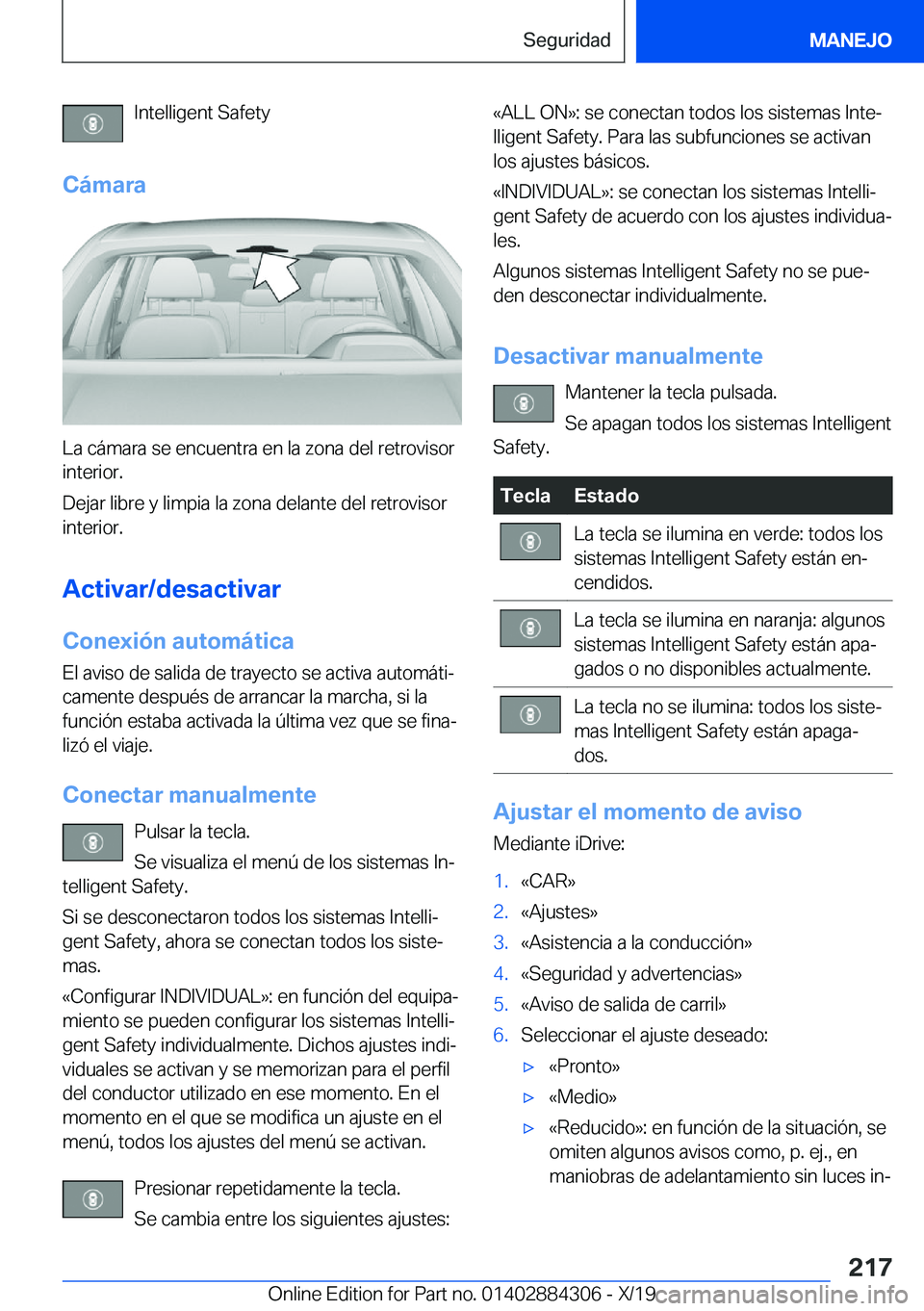 BMW 8 SERIES GRAN COUPE 2020  Manuales de Empleo (in Spanish) �I�n�t�e�l�l�i�g�e�n�t��S�a�f�e�t�y
�C�