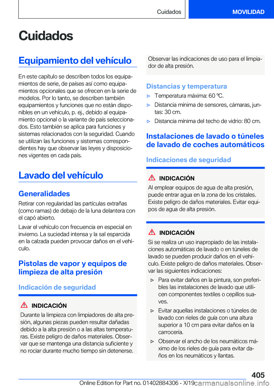 BMW 8 SERIES GRAN COUPE 2020  Manuales de Empleo (in Spanish) �C�u�i�d�a�d�o�s�E�q�u�i�p�a�m�i�e�n�t�o��d�e�l��v�e�h�