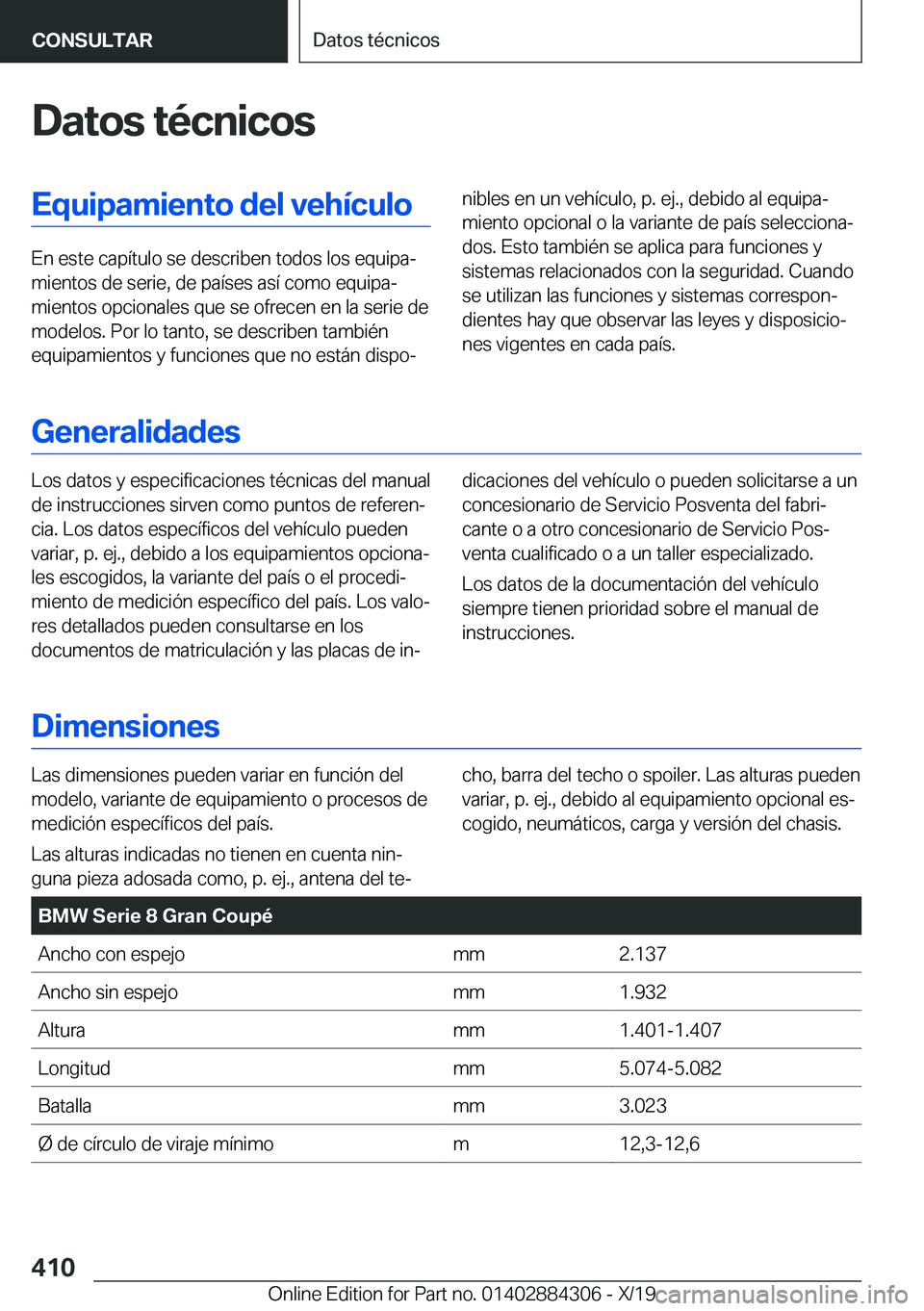 BMW 8 SERIES GRAN COUPE 2020  Manuales de Empleo (in Spanish) �D�a�t�o�s��t�