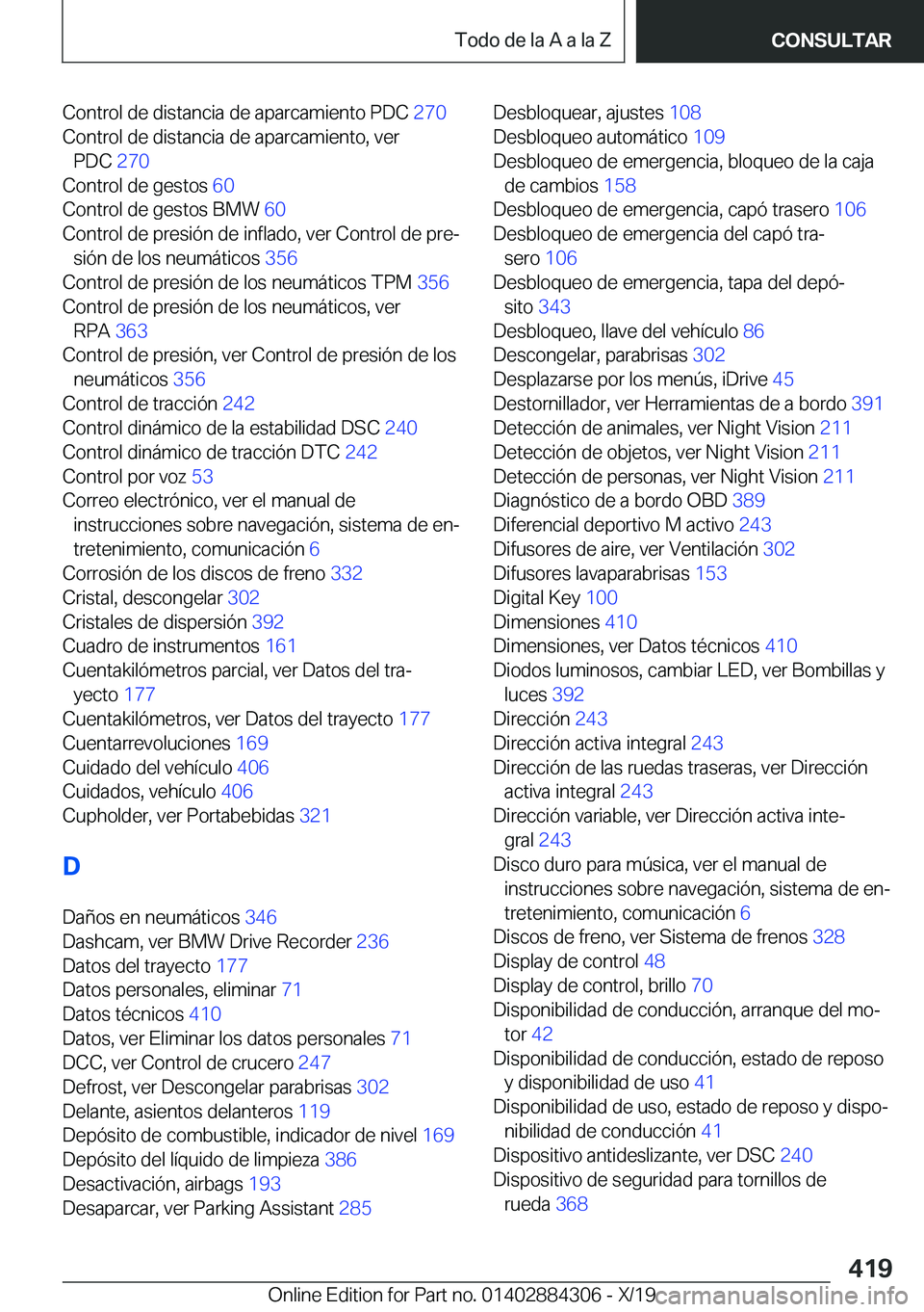 BMW 8 SERIES GRAN COUPE 2020  Manuales de Empleo (in Spanish) �C�o�n�t�r�o�l��d�e��d�i�s�t�a�n�c�i�a��d�e��a�p�a�r�c�a�m�i�e�n�t�o��P�D�C��2�7�0�
�C�o�n�t�r�o�l��d�e��d�i�s�t�a�n�c�i�a��d�e��a�p�a�r�c�a�m�i�e�n�t�o�,��v�e�r �P�D�C� �2�7�0�
�C�o�n�t