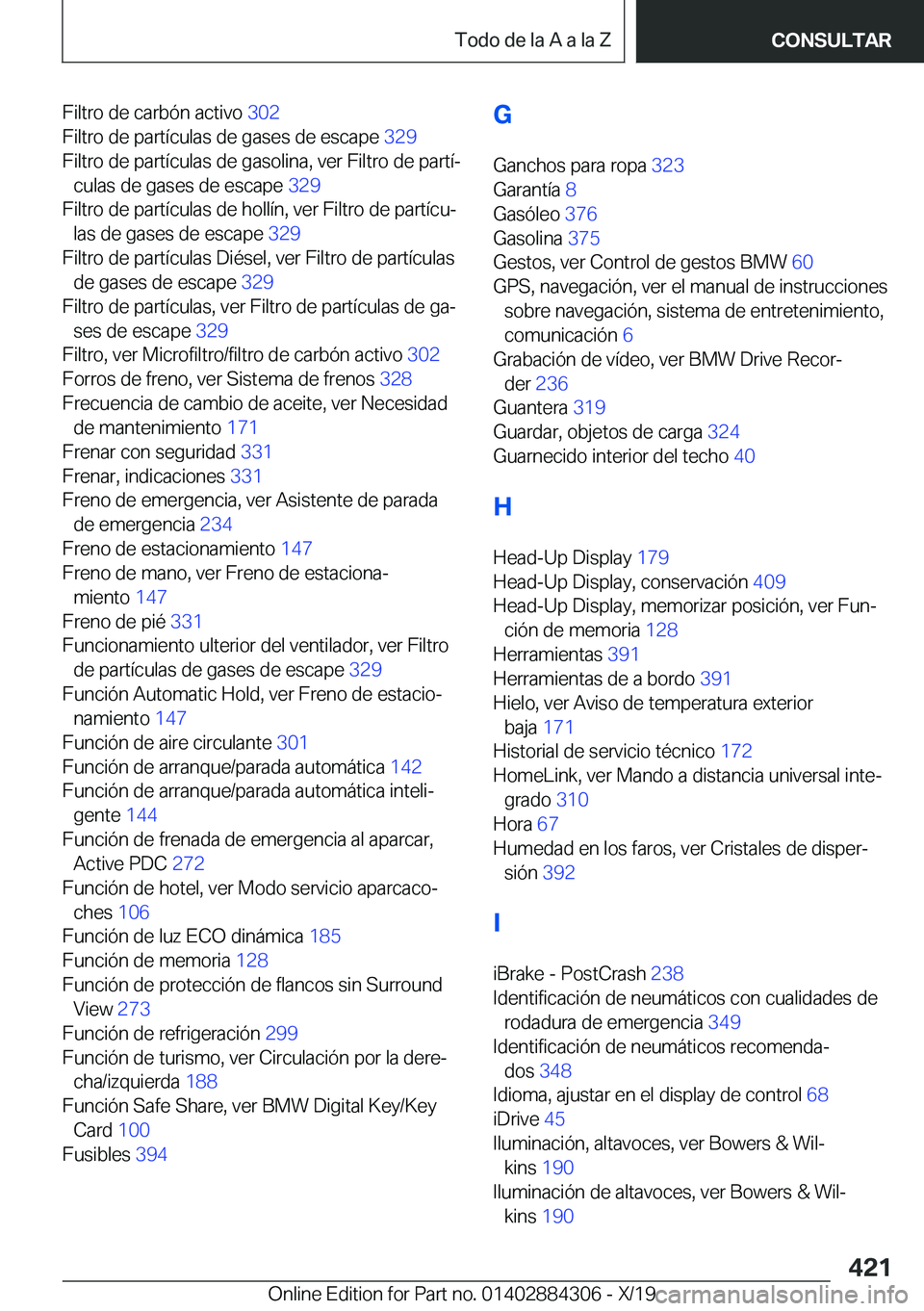 BMW 8 SERIES GRAN COUPE 2020  Manuales de Empleo (in Spanish) �F�i�l�t�r�o��d�e��c�a�r�b�