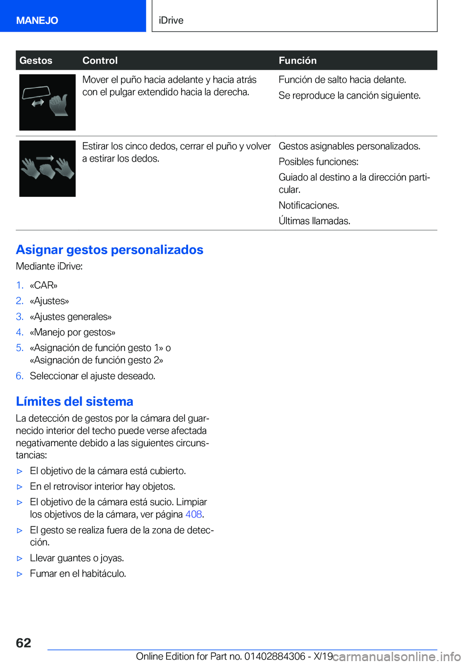 BMW 8 SERIES GRAN COUPE 2020  Manuales de Empleo (in Spanish) �G�e�s�t�o�s�C�o�n�t�r�o�l�F�u�n�c�i�