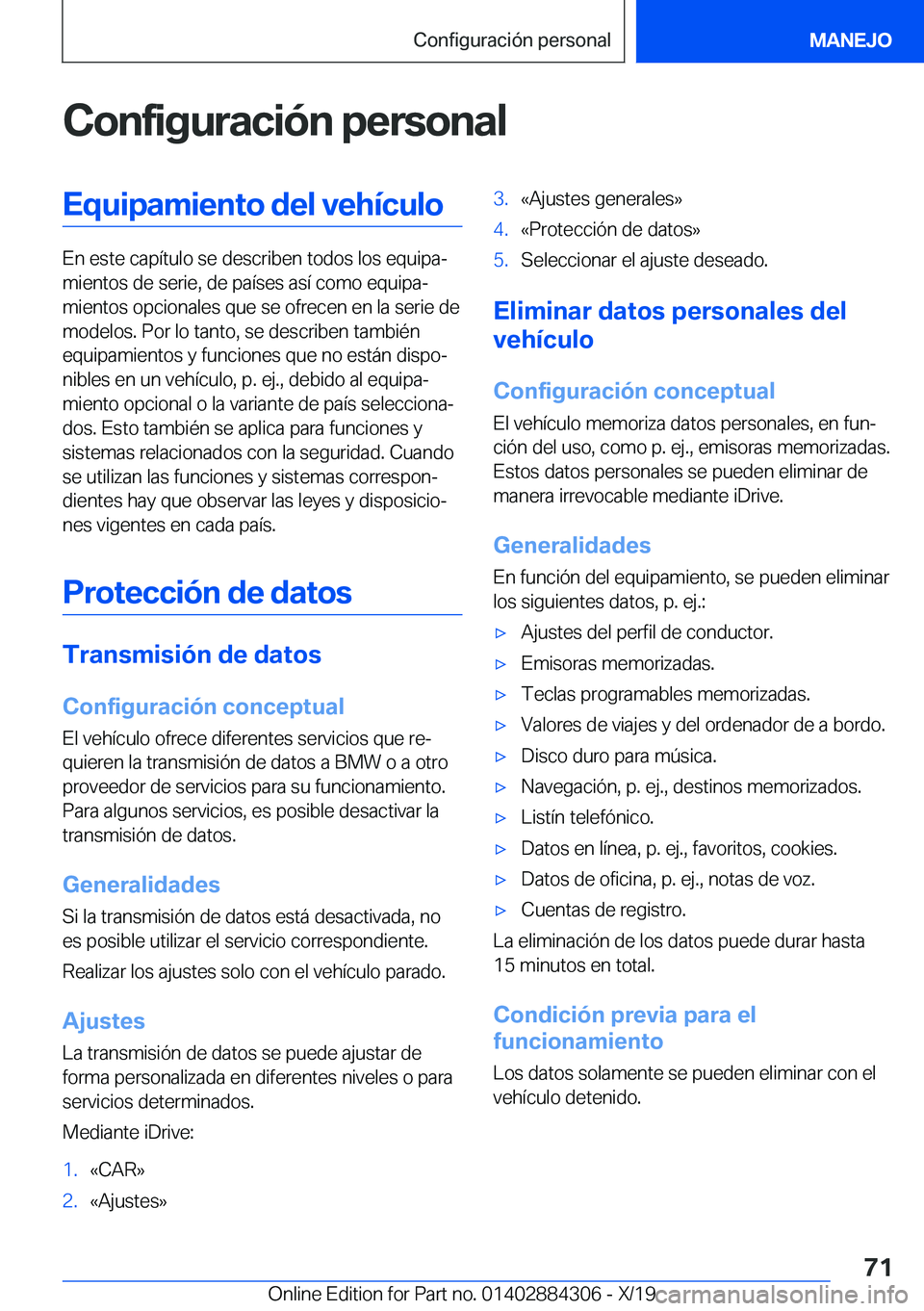 BMW 8 SERIES GRAN COUPE 2020  Manuales de Empleo (in Spanish) �C�o�n�f�i�g�u�r�a�c�i�