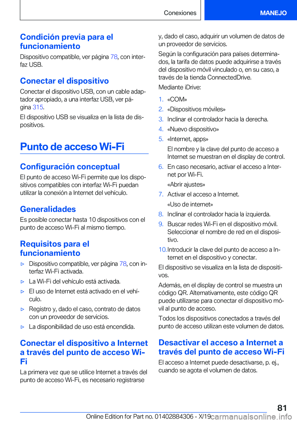BMW 8 SERIES GRAN COUPE 2020  Manuales de Empleo (in Spanish) �C�o�n�d�i�c�i�