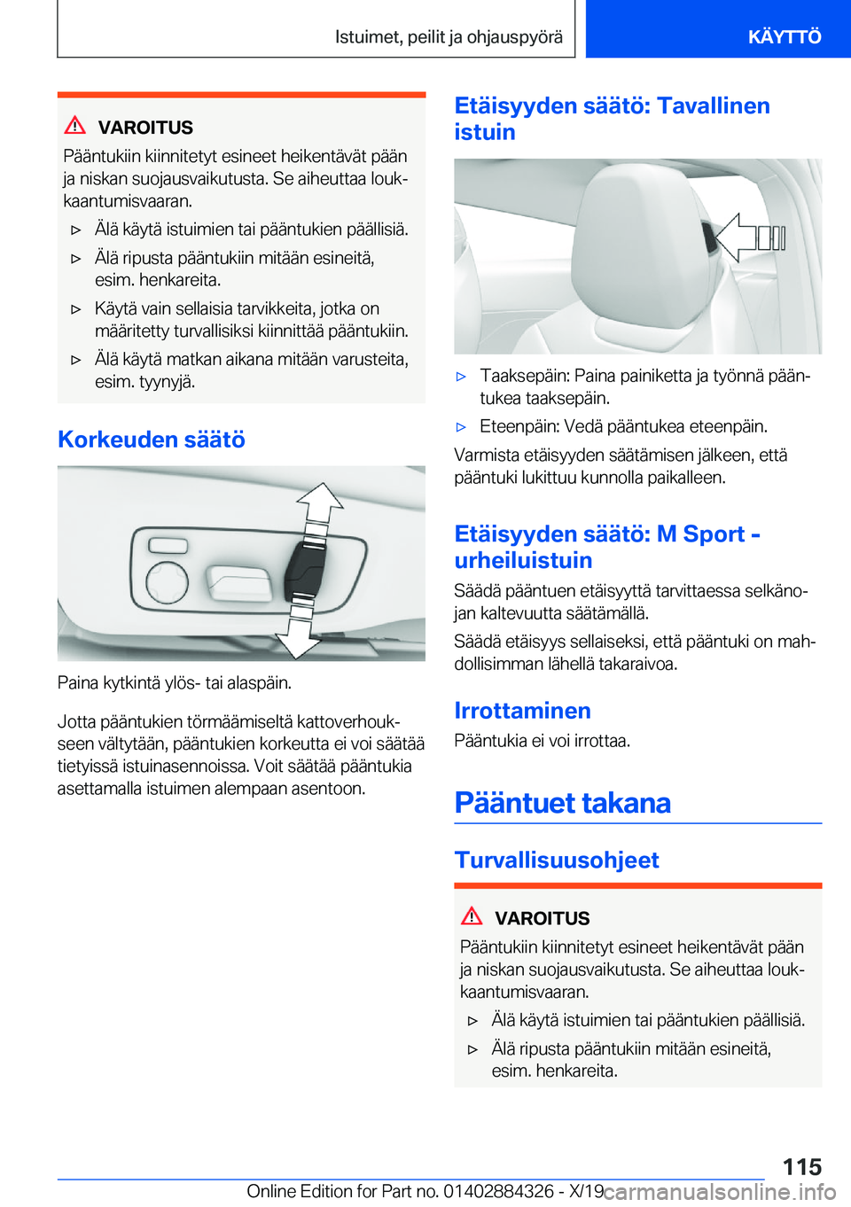 BMW 8 SERIES GRAN COUPE 2020  Omistajan Käsikirja (in Finnish) �V�A�R�O�I�T�U�S
�P�