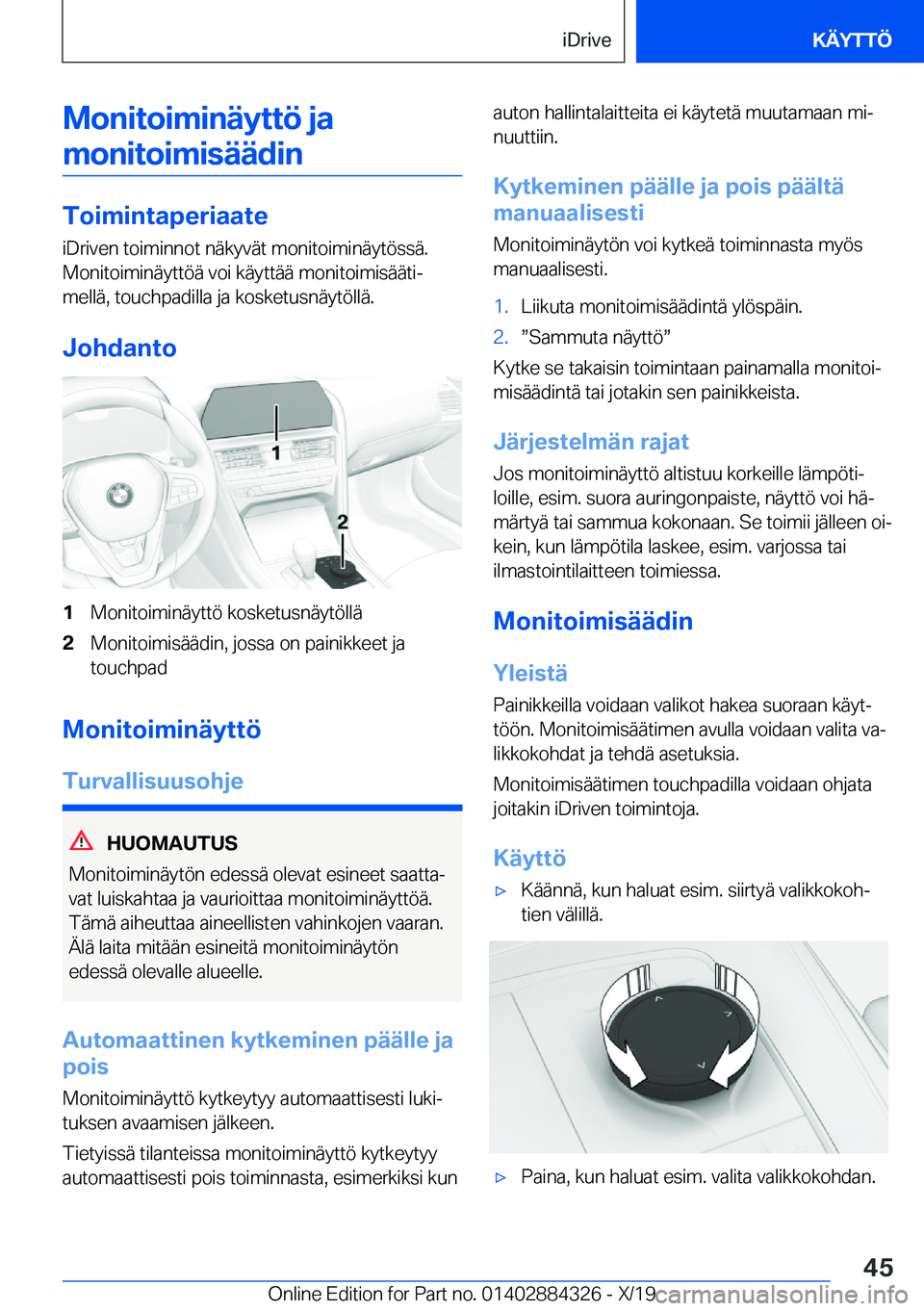 BMW 8 SERIES GRAN COUPE 2020  Omistajan Käsikirja (in Finnish) �M�o�n�i�t�o�i�m�i�n�