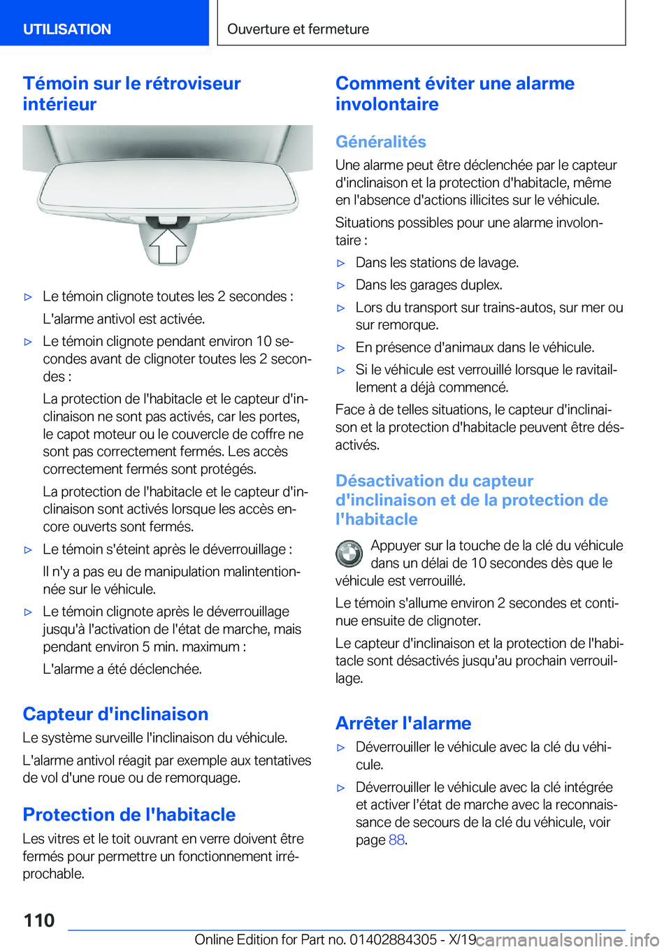 BMW 8 SERIES GRAN COUPE 2020  Notices Demploi (in French) �T�é�m�o�i�n��s�u�r��l�e��r�é�t�r�o�v�i�s�e�u�r
�i�n�t�é�r�i�e�u�r'x�L�e��t�é�m�o�i�n��c�l�i�g�n�o�t�e��t�o�u�t�e�s��l�e�s��2��s�e�c�o�n�d�e�s��:
�L�'�a�l�a�r�m�e��a�n�t�i�v�o�l