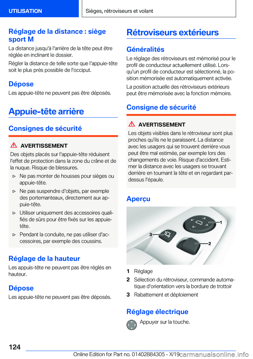 BMW 8 SERIES GRAN COUPE 2020  Notices Demploi (in French) �R�é�g�l�a�g�e��d�e��l�a��d�i�s�t�a�n�c�e��:��s�i�è�g�e
�s�p�o�r�t��M
�L�a��d�i�s�t�a�n�c�e��j�u�s�q�u�'�