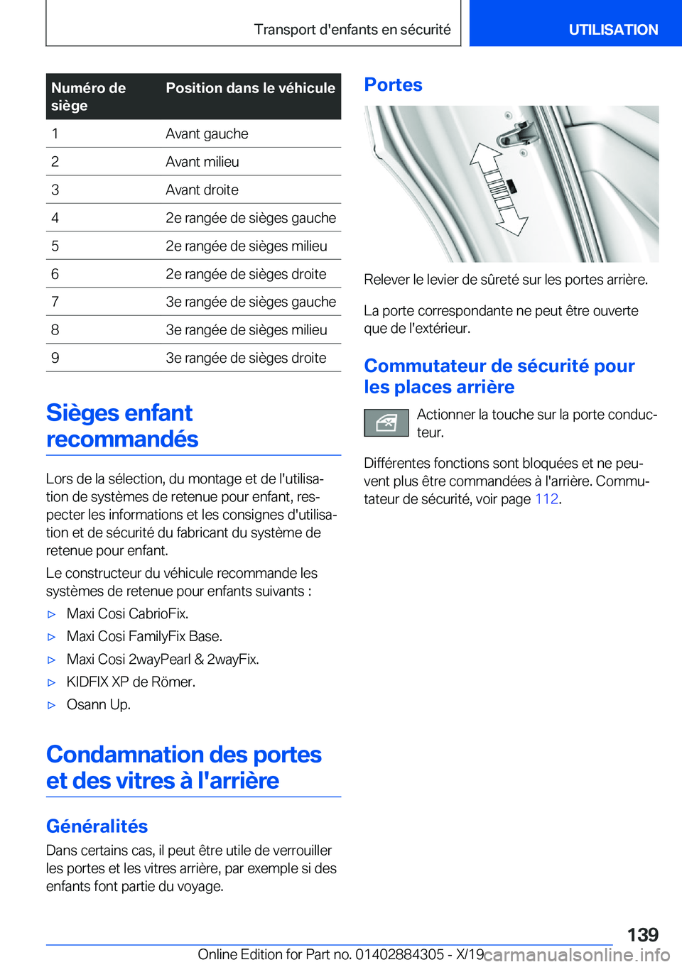 BMW 8 SERIES GRAN COUPE 2020  Notices Demploi (in French) �N�u�m�é�r�o��d�e
�s�i�è�g�e�P�o�s�i�t�i�o�n��d�a�n�s��l�e��v�é�h�i�c�u�l�e�1�A�v�a�n�t��g�a�u�c�h�e�2�A�v�a�n�t��m�i�l�i�e�u�3�A�v�a�n�t��d�r�o�i�t�e�4�2�e��r�a�n�g�é�e��d�e��s�i�è�g�e