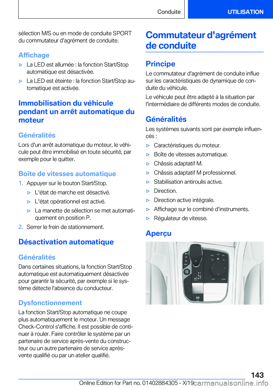 BMW 8 SERIES GRAN COUPE 2020  Notices Demploi (in French) �s�é�l�e�c�t�i�o�n��M�/�S��o�u��e�n��m�o�d�e��d�e��c�o�n�d�u�i�t�e��S�P�O�R�T�d�u��c�o�m�m�u�t�a�t�e�u�r��d�'�a�g�r�é�m�e�n�t��d�e��c�o�n�d�u�i�t�e�.
�A�f�f�i�c�h�a�g�e'x�L�a��L�