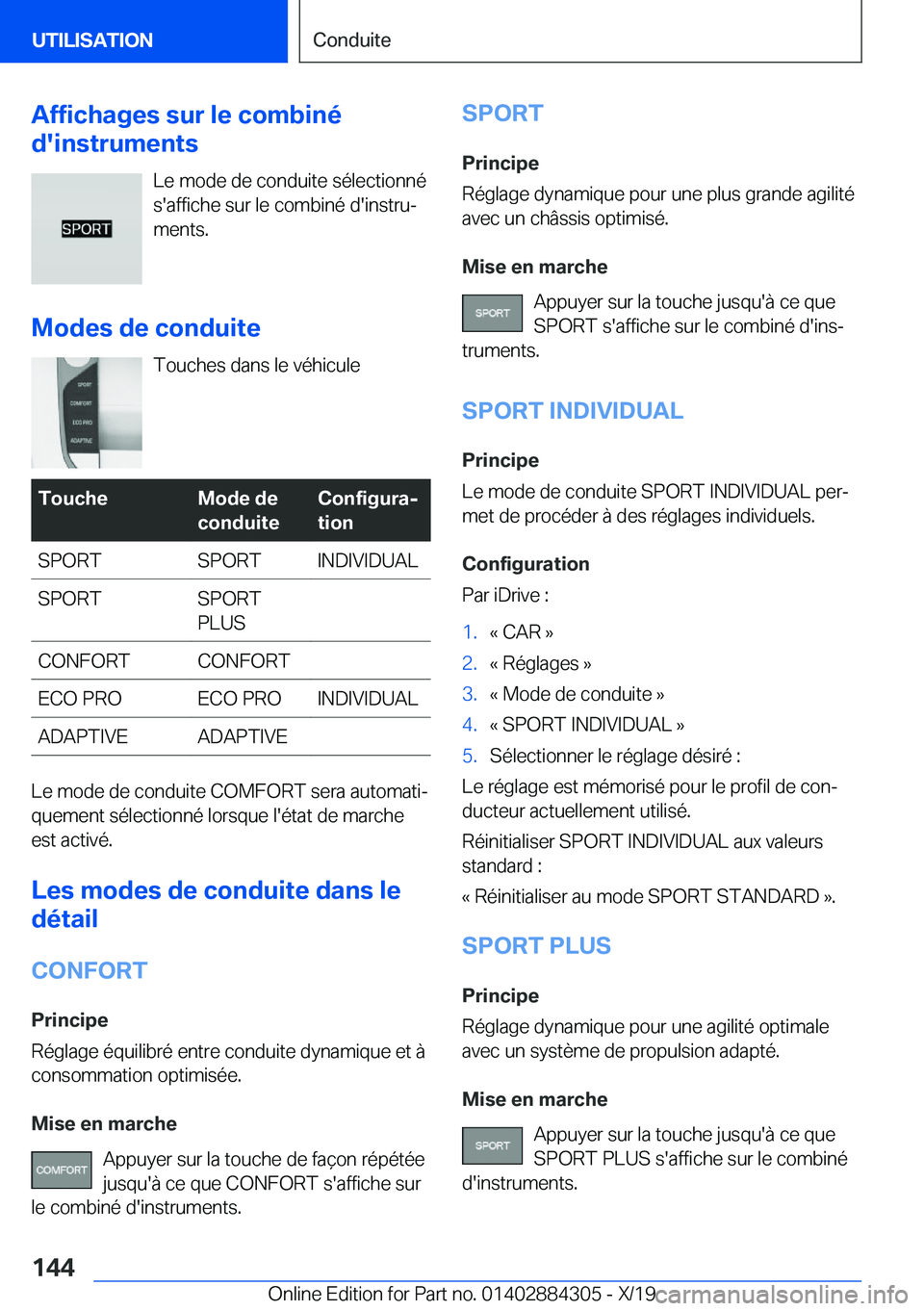 BMW 8 SERIES GRAN COUPE 2020  Notices Demploi (in French) �A�f�f�i�c�h�a�g�e�s��s�u�r��l�e��c�o�m�b�i�n�é
�d�'�i�n�s�t�r�u�m�e�n�t�s
�L�e��m�o�d�e��d�e��c�o�n�d�u�i�t�e��s�é�l�e�c�t�i�o�n�n�é
�s�'�a�f�f�i�c�h�e��s�u�r��l�e��c�o�m�b�i�n�