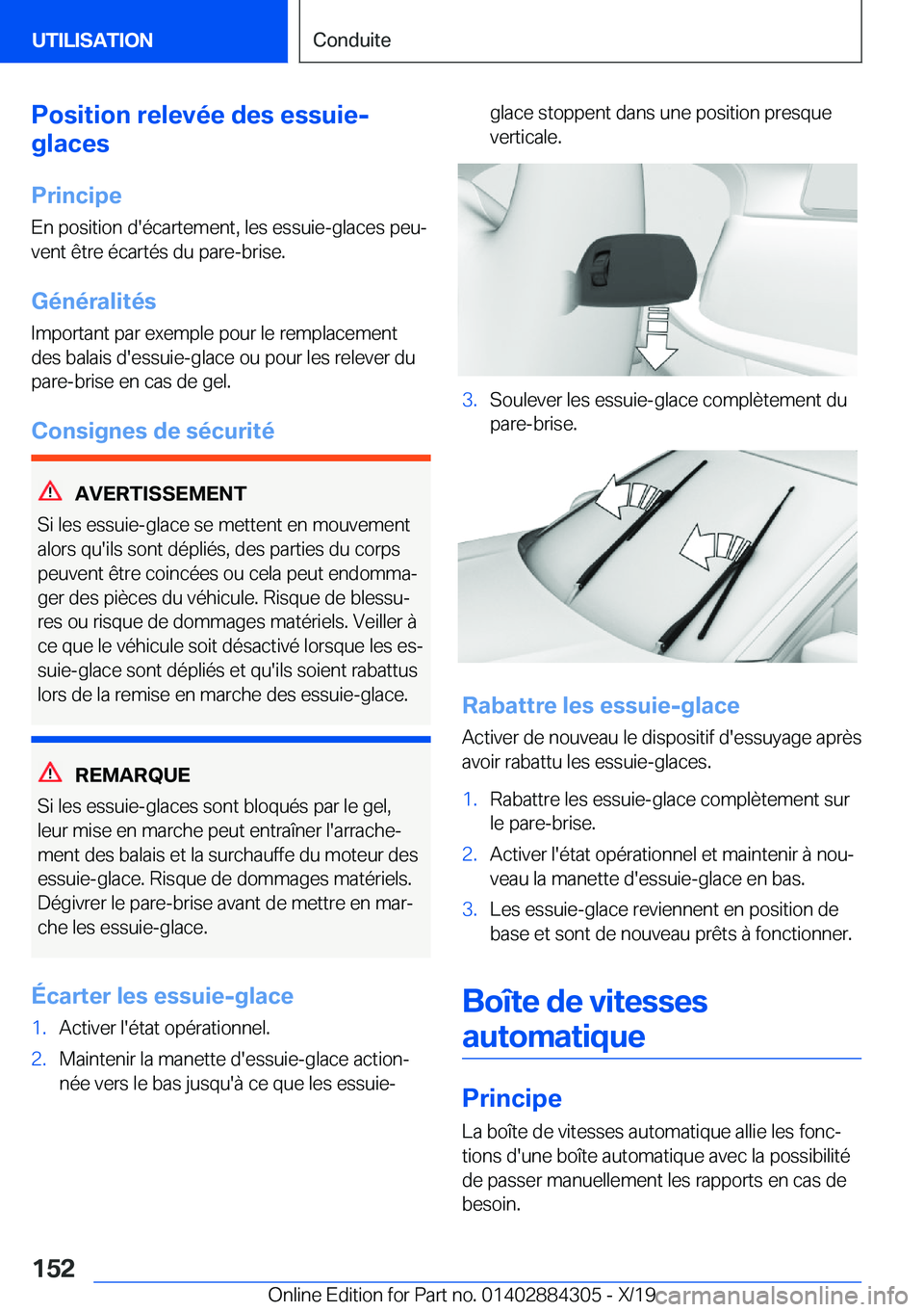 BMW 8 SERIES GRAN COUPE 2020  Notices Demploi (in French) �P�o�s�i�t�i�o�n��r�e�l�e�v�é�e��d�e�s��e�s�s�u�i�e�-
�g�l�a�c�e�s
�P�r�i�n�c�i�p�e �E�n��p�o�s�i�t�i�o�n��d�'�é�c�a�r�t�e�m�e�n�t�,��l�e�s��e�s�s�u�i�e�-�g�l�a�c�e�s��p�e�uj
�v�e�n�t�