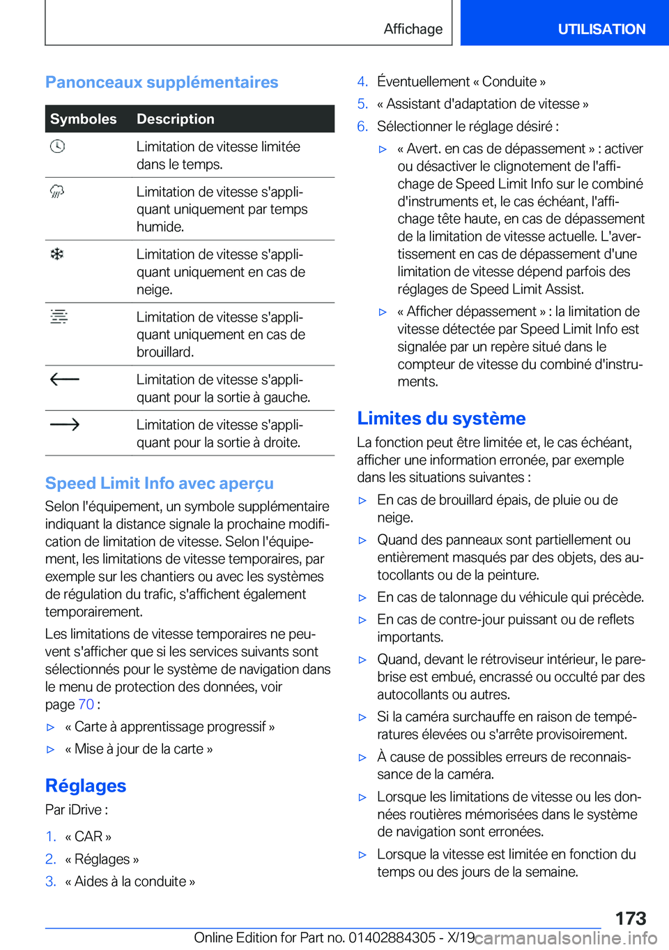 BMW 8 SERIES GRAN COUPE 2020  Notices Demploi (in French) �P�a�n�o�n�c�e�a�u�x��s�u�p�p�l�é�m�e�n�t�a�i�r�e�s�S�y�m�b�o�l�e�s�D�e�s�c�r�i�p�t�i�o�n��L�i�m�i�t�a�t�i�o�n��d�e��v�i�t�e�s�s�e��l�i�m�i�t�é�e
�d�a�n�s��l�e��t�e�m�p�s�.��L�i�m�i�t�a�t�i�