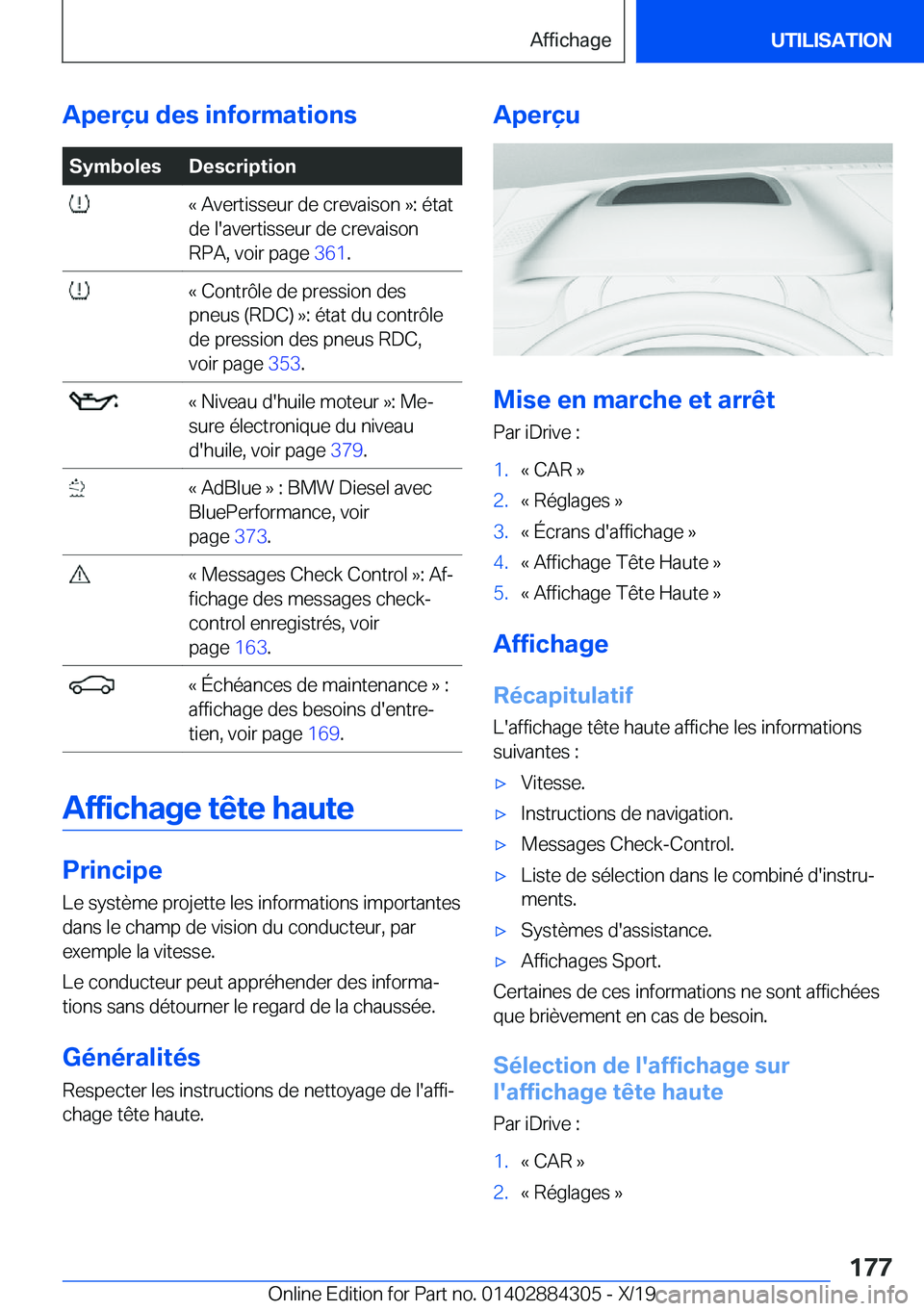 BMW 8 SERIES GRAN COUPE 2020  Notices Demploi (in French) �A�p�e�r�ç�u��d�e�s��i�n�f�o�r�m�a�t�i�o�n�s�S�y�m�b�o�l�e�s�D�e�s�c�r�i�p�t�i�o�n��k��A�v�e�r�t�i�s�s�e�u�r��d�e��c�r�e�v�a�i�s�o�n��{�:��é�t�a�t
�d�e��l�'�a�v�e�r�t�i�s�s�e�u�r��d�e�