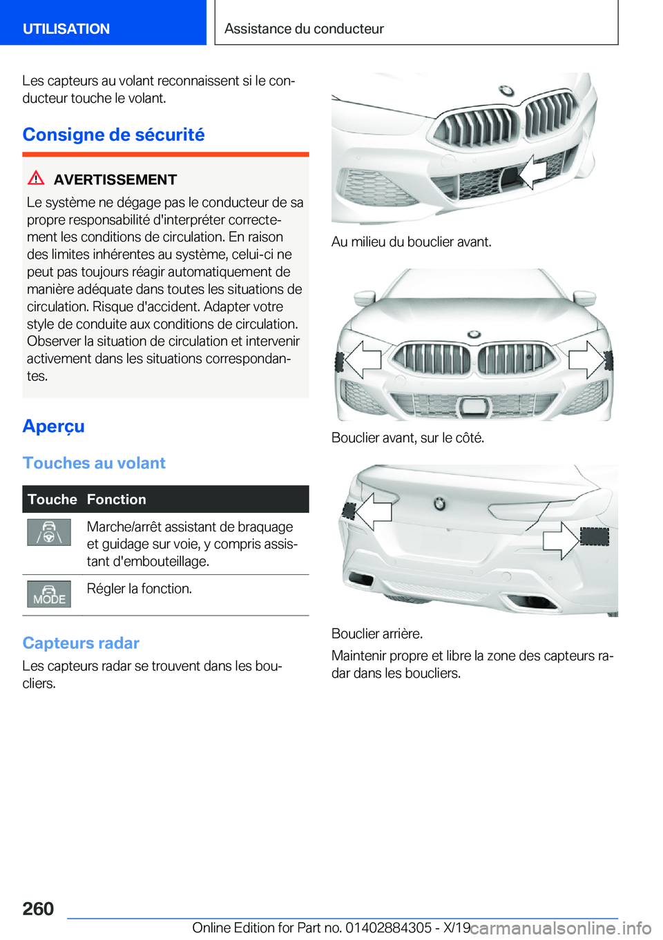 BMW 8 SERIES GRAN COUPE 2020  Notices Demploi (in French) �L�e�s��c�a�p�t�e�u�r�s��a�u��v�o�l�a�n�t��r�e�c�o�n�n�a�i�s�s�e�n�t��s�i��l�e��c�o�nj�d�u�c�t�e�u�r��t�o�u�c�h�e��l�e��v�o�l�a�n�t�.
�C�o�n�s�i�g�n�e��d�e��s�é�c�u�r�i�t�é
�A�V�E�R�T�I