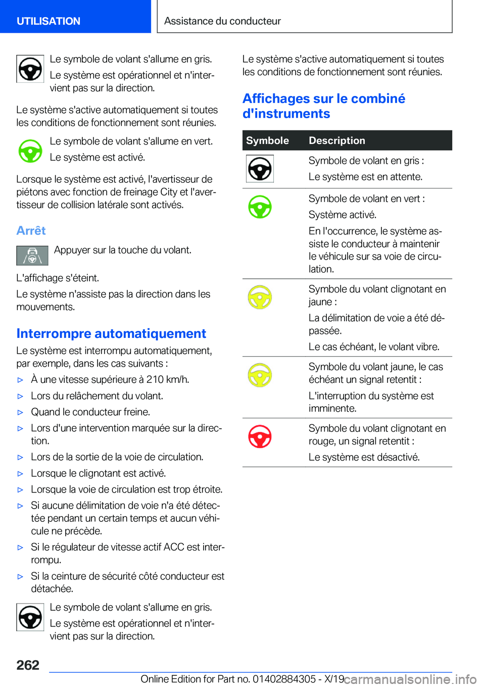 BMW 8 SERIES GRAN COUPE 2020  Notices Demploi (in French) �L�e��s�y�m�b�o�l�e��d�e��v�o�l�a�n�t��s�'�a�l�l�u�m�e��e�n��g�r�i�s�.
�L�e��s�y�s�t�è�m�e��e�s�t��o�p�é�r�a�t�i�o�n�n�e�l��e�t��n�'�i�n�t�e�rj
�v�i�e�n�t��p�a�s��s�u�r��l�a�
