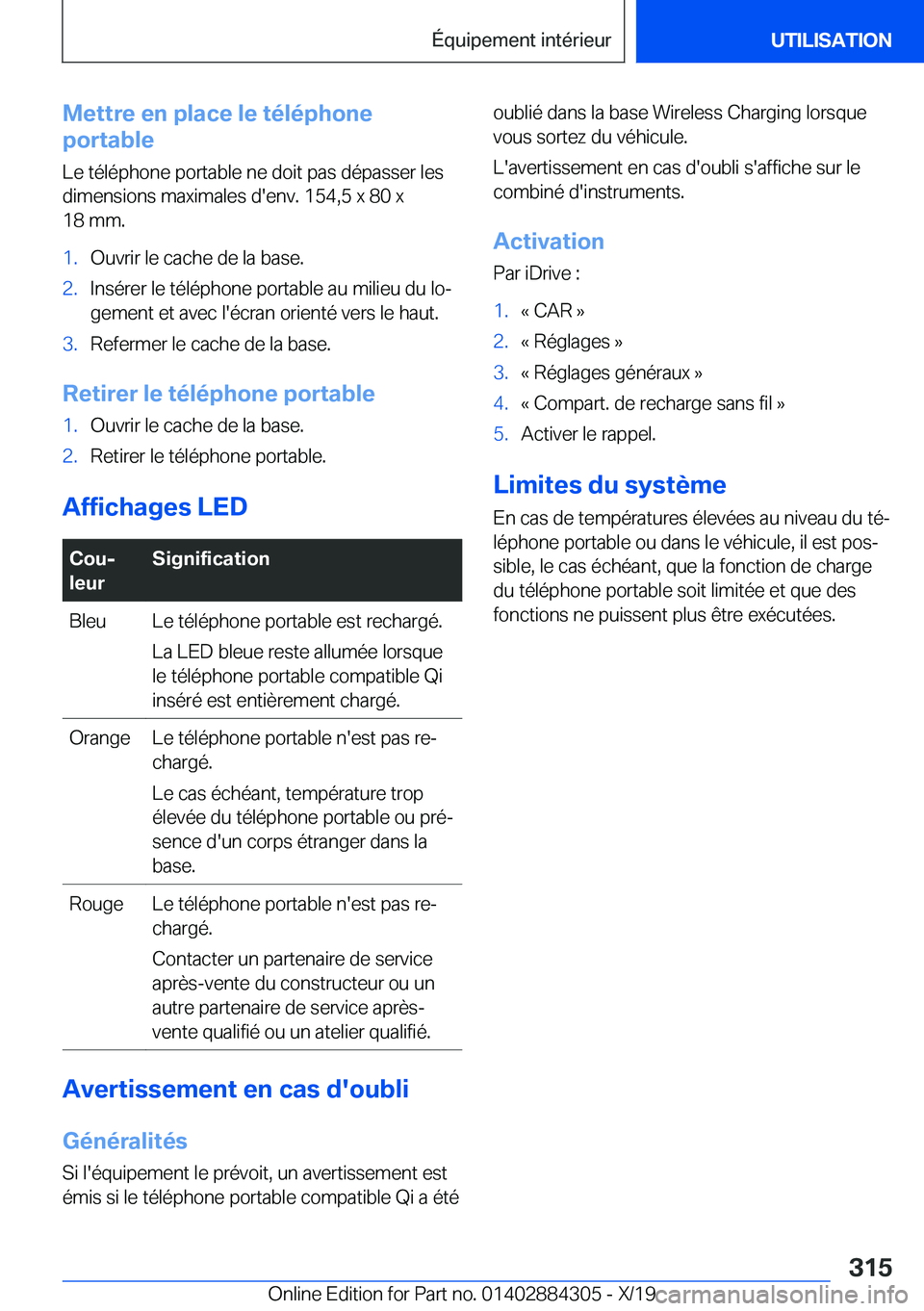 BMW 8 SERIES GRAN COUPE 2020  Notices Demploi (in French) �M�e�t�t�r�e��e�n��p�l�a�c�e��l�e��t�é�l�é�p�h�o�n�e
�p�o�r�t�a�b�l�e
�L�e��t�é�l�é�p�h�o�n�e��p�o�r�t�a�b�l�e��n�e��d�o�i�t��p�a�s��d�é�p�a�s�s�e�r��l�e�s �d�i�m�e�n�s�i�o�n�s��m�a�x