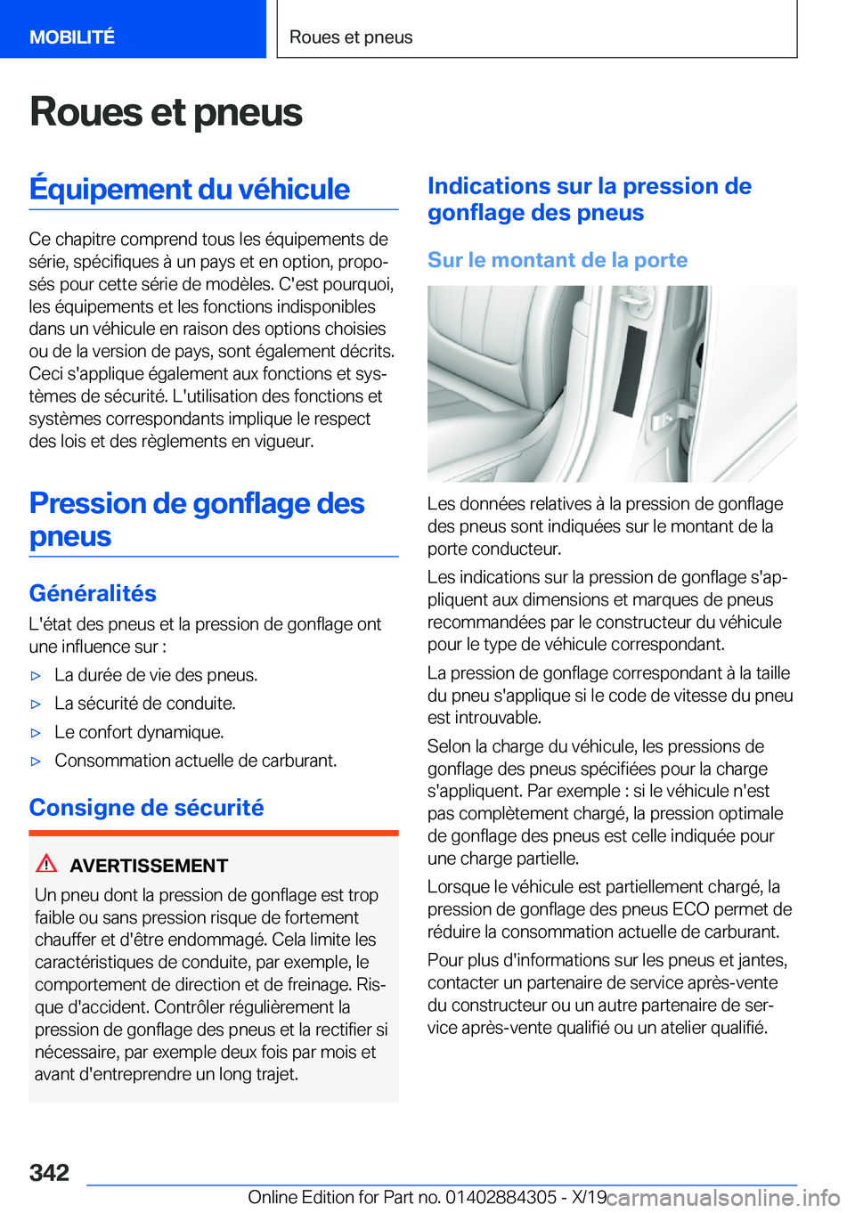 BMW 8 SERIES GRAN COUPE 2020  Notices Demploi (in French) �R�o�u�e�s��e�t��p�n�e�u�s�
