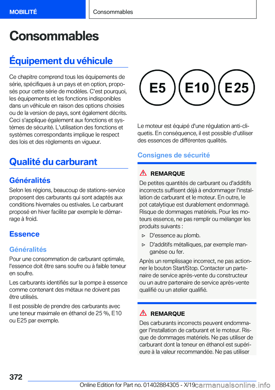 BMW 8 SERIES GRAN COUPE 2020  Notices Demploi (in French) �C�o�n�s�o�m�m�a�b�l�e�s�
