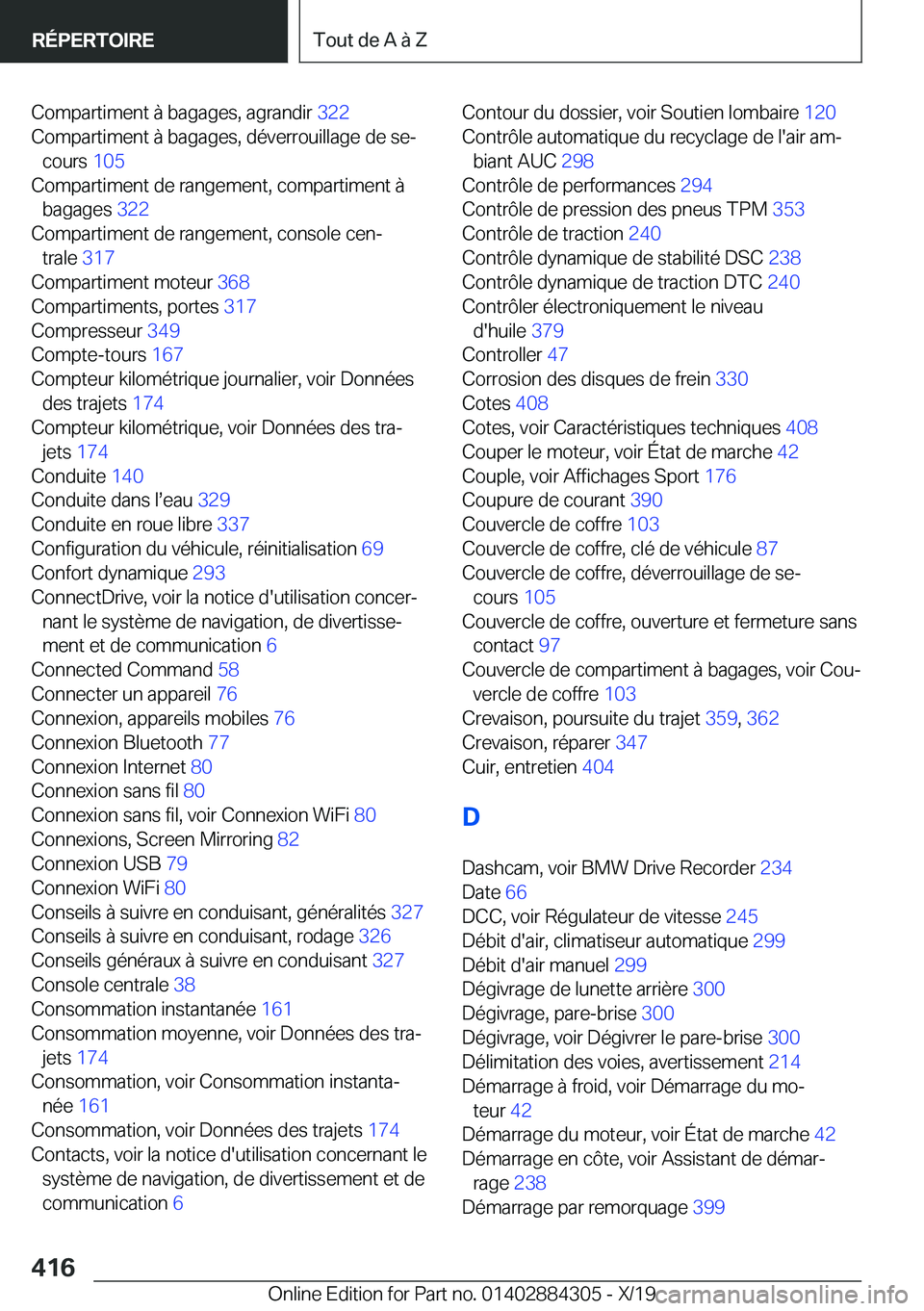 BMW 8 SERIES GRAN COUPE 2020  Notices Demploi (in French) �C�o�m�p�a�r�t�i�m�e�n�t��