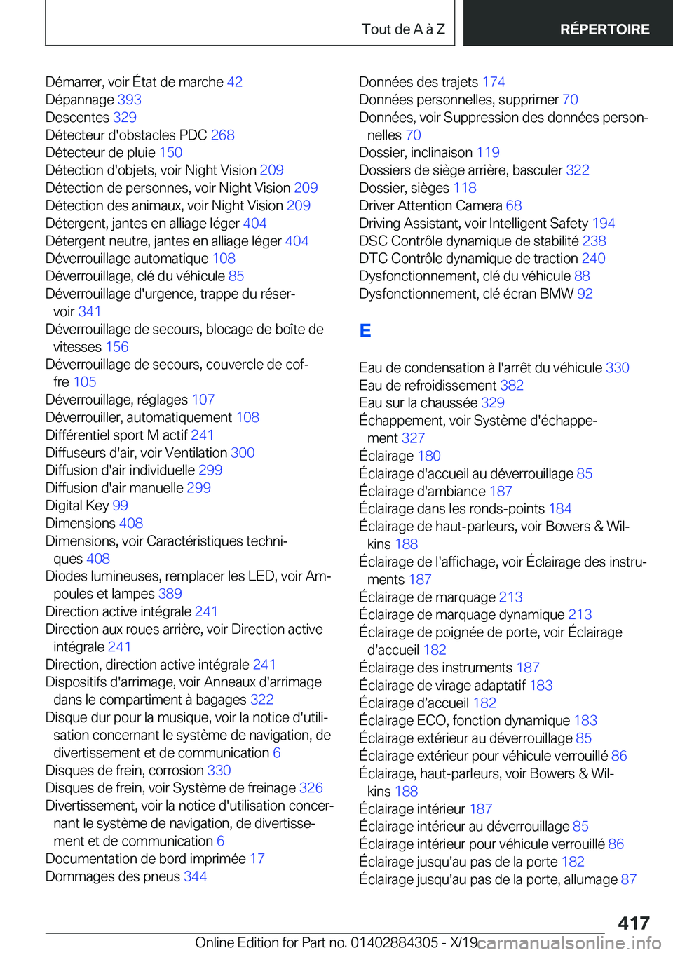 BMW 8 SERIES GRAN COUPE 2020  Notices Demploi (in French) �D�é�m�a�r�r�e�r�,��v�o�i�r��