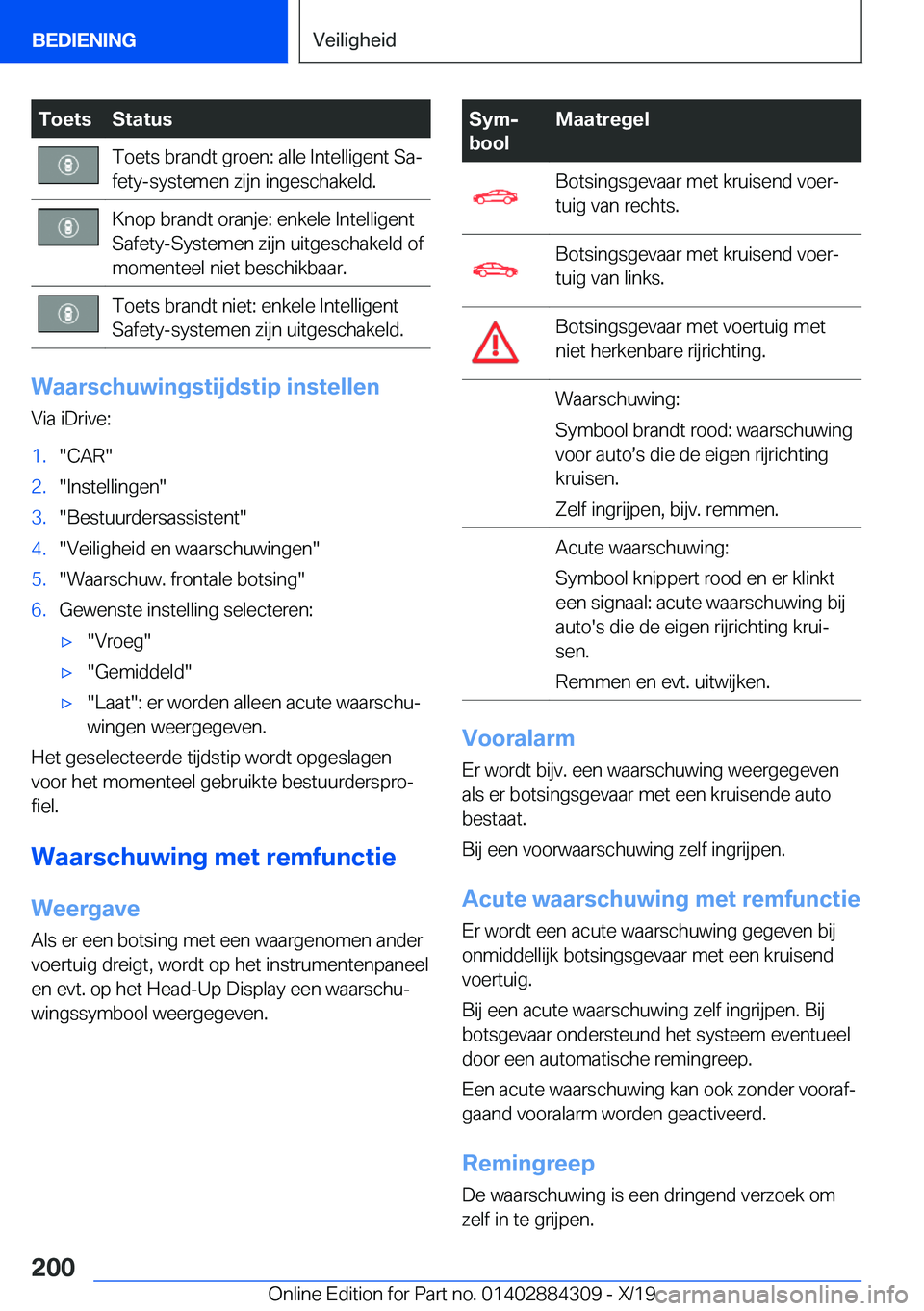BMW 8 SERIES GRAN COUPE 2020  Instructieboekjes (in Dutch) �T�o�e�t�s�S�t�a�t�u�s�T�o�e�t�s��b�r�a�n�d�t��g�r�o�e�n�:��a�l�l�e��I�n�t�e�l�l�i�g�e�n�t��S�aj
�f�e�t�y�-�s�y�s�t�e�m�e�n��z�i�j�n��i�n�g�e�s�c�h�a�k�e�l�d�.�K�n�o�p��b�r�a�n�d�t��o�r�a�n�
