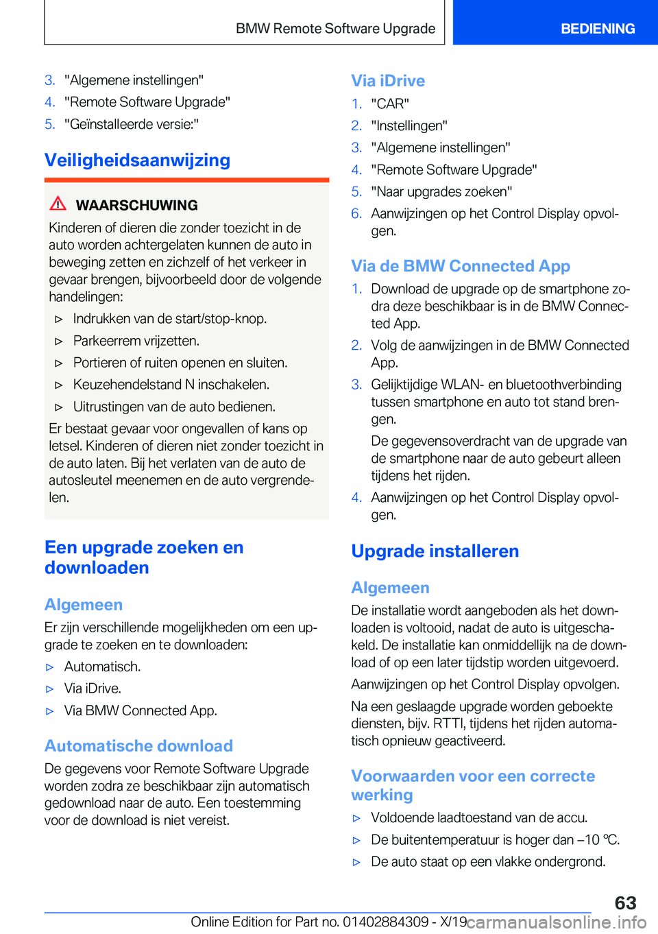 BMW 8 SERIES GRAN COUPE 2020  Instructieboekjes (in Dutch) �3�.��A�l�g�e�m�e�n�e��i�n�s�t�e�l�l�i�n�g�e�n��4�.��R�e�m�o�t�e��S�o�f�t�w�a�r�e��U�p�g�r�a�d�e��5�.��G�e�