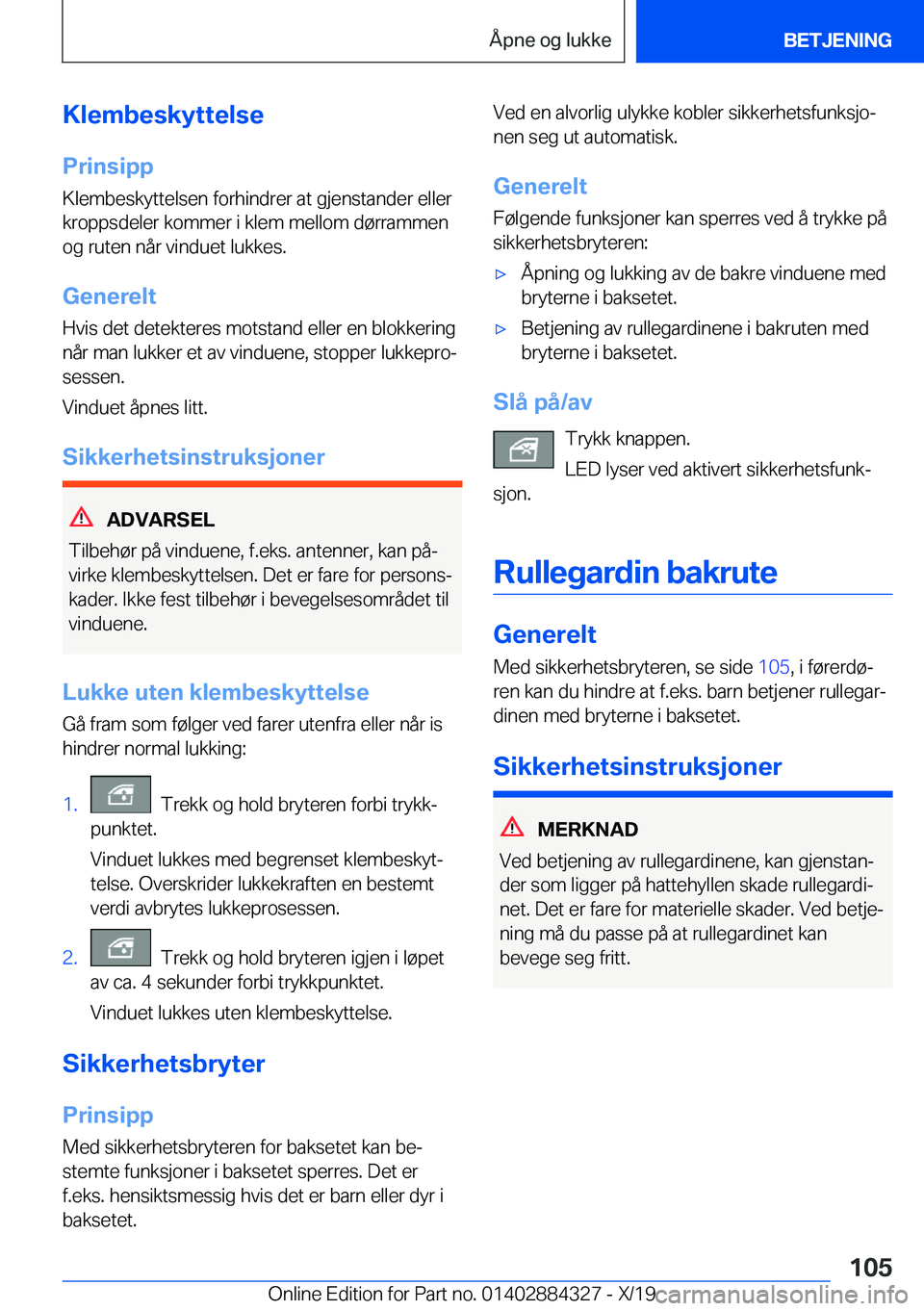 BMW 8 SERIES GRAN COUPE 2020  InstruksjonsbØker (in Norwegian) �K�l�e�m�b�e�s�k�y�t�t�e�l�s�e�P�r�i�n�s�i�p�p
�K�l�e�m�b�e�s�k�y�t�t�e�l�s�e�n��f�o�r�h�i�n�d�r�e�r��a�t��g�j�e�n�s�t�a�n�d�e�r��e�l�l�e�r
�k�r�o�p�p�s�d�e�l�e�r��k�o�m�m�e�r��i��k�l�e�m��m�e