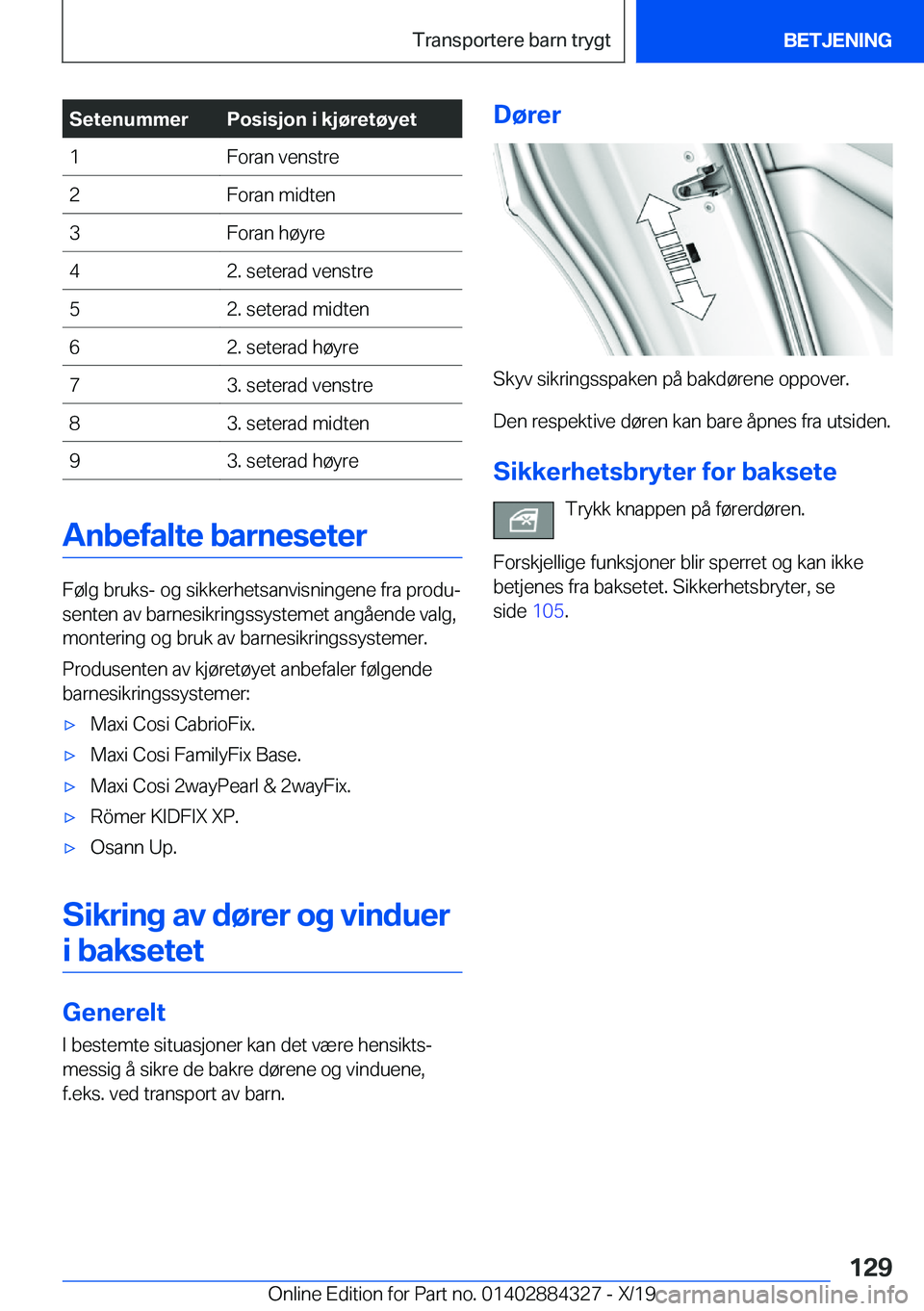 BMW 8 SERIES GRAN COUPE 2020  InstruksjonsbØker (in Norwegian) �S�e�t�e�n�u�m�m�e�r�P�o�s�i�s�j�o�n��i��k�j�