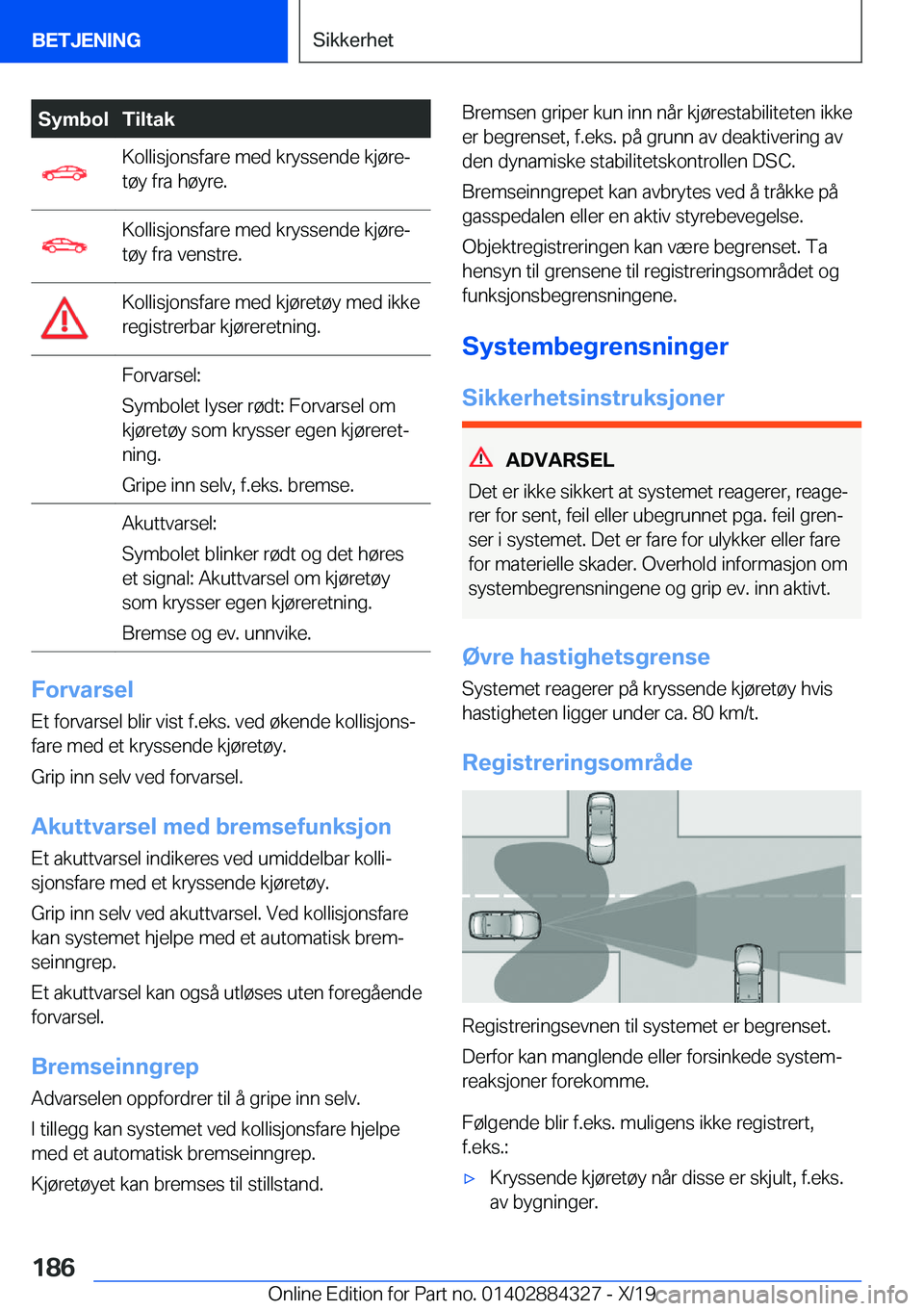 BMW 8 SERIES GRAN COUPE 2020  InstruksjonsbØker (in Norwegian) �S�y�m�b�o�l�T�i�l�t�a�k�K�o�l�l�i�s�j�o�n�s�f�a�r�e��m�e�d��k�r�y�s�s�e�n�d�e��k�j�